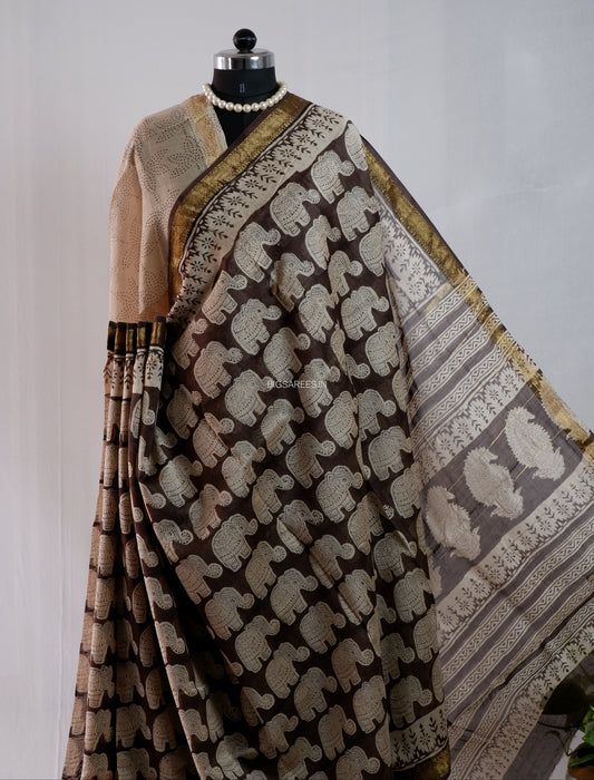 Hand Block Print Saree | Maheshwari Silk |