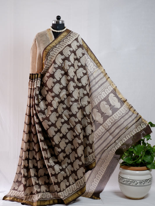 Hand Block Print Saree | Maheshwari Silk |