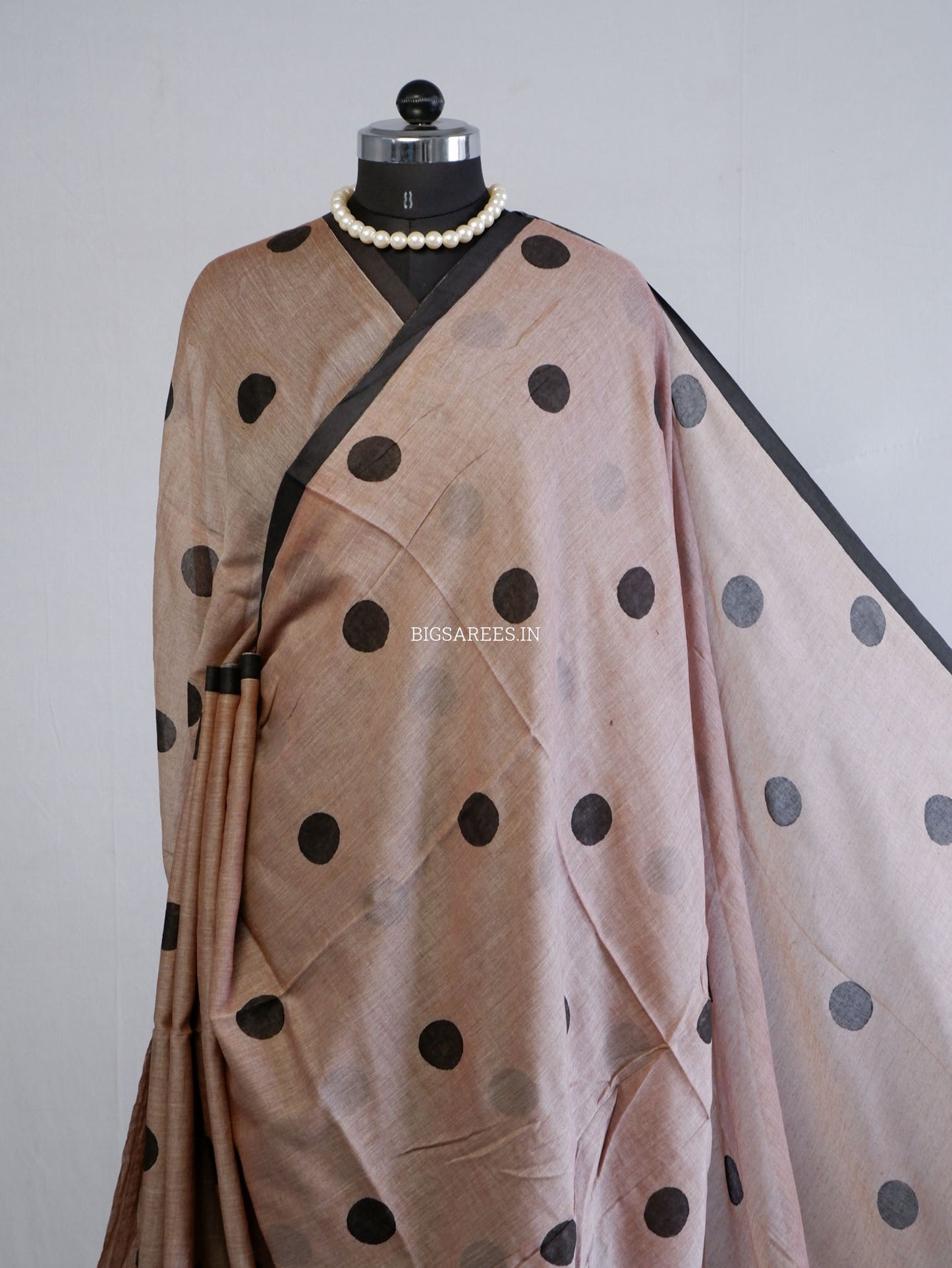 Polka Dot Saree With Blouse | Mul Cotton | Big Polka | Brown
