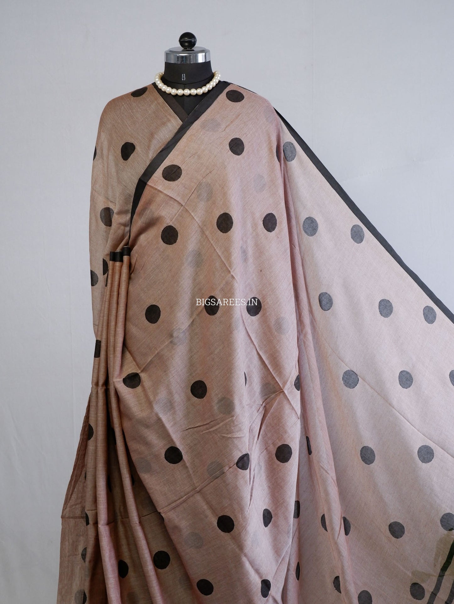 Polka Dot Saree With Blouse | Mul Cotton | Big Polka | Brown