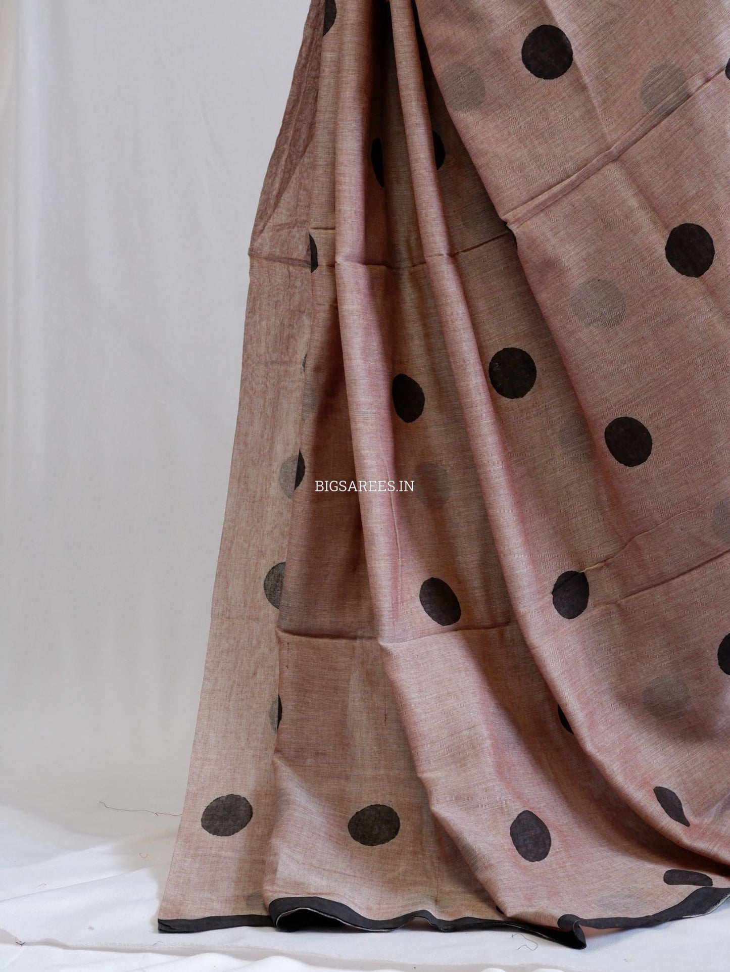 Polka Dot Saree With Blouse | Mul Cotton | Big Polka | Brown