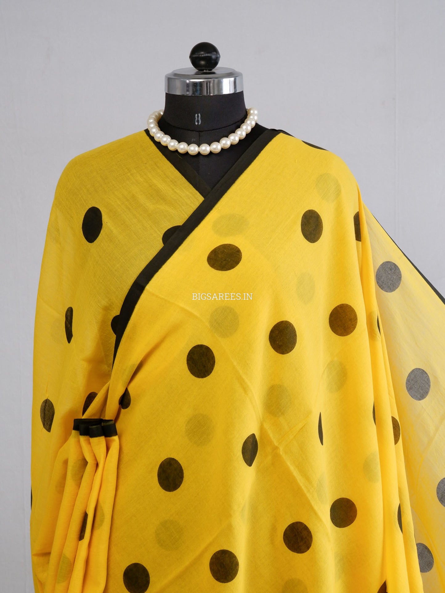 Polka Dot Saree With Blouse | Mul Cotton | Big Polka | Yellow