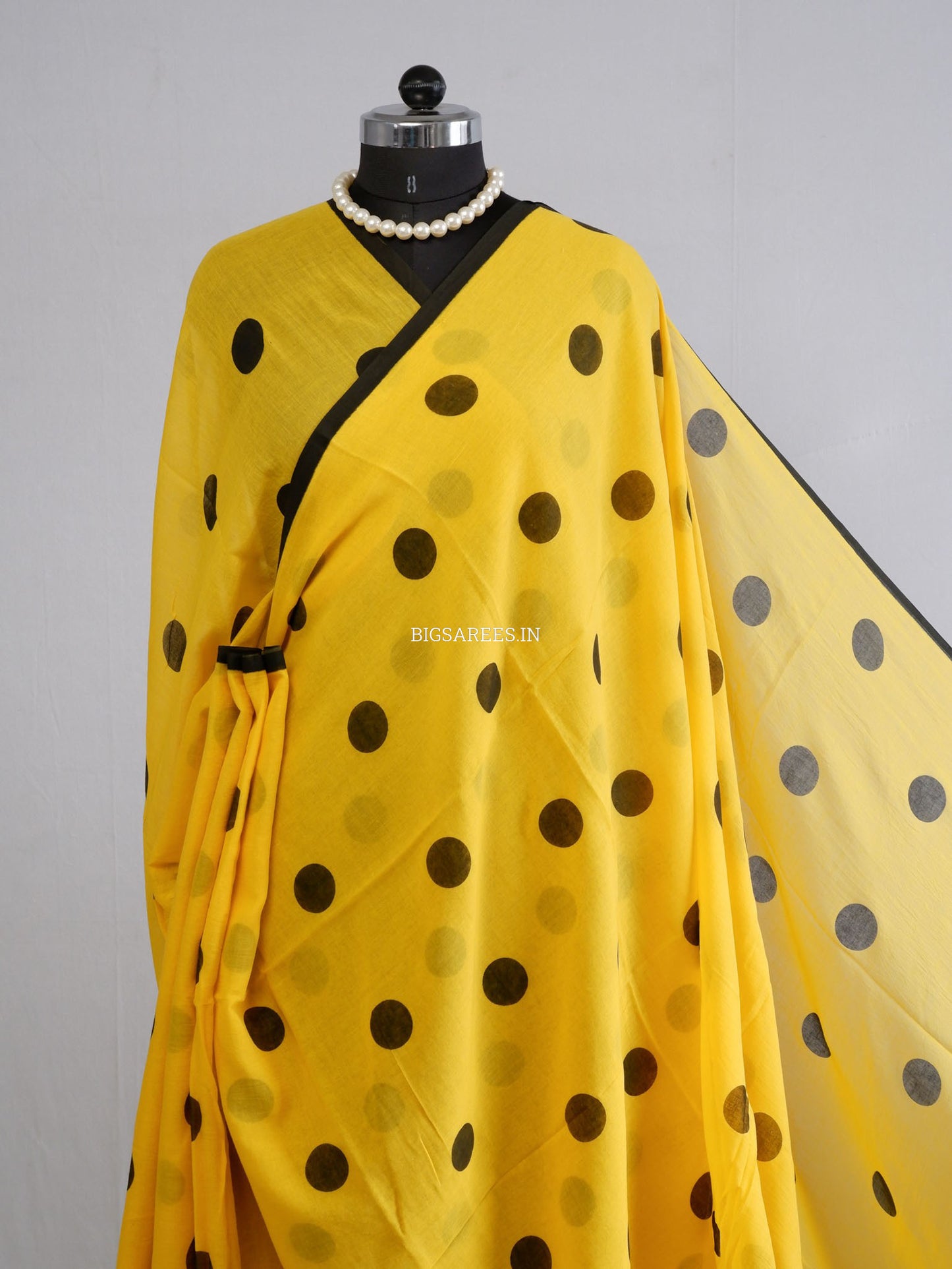 Polka Dot Saree With Blouse | Mul Cotton | Big Polka | Yellow