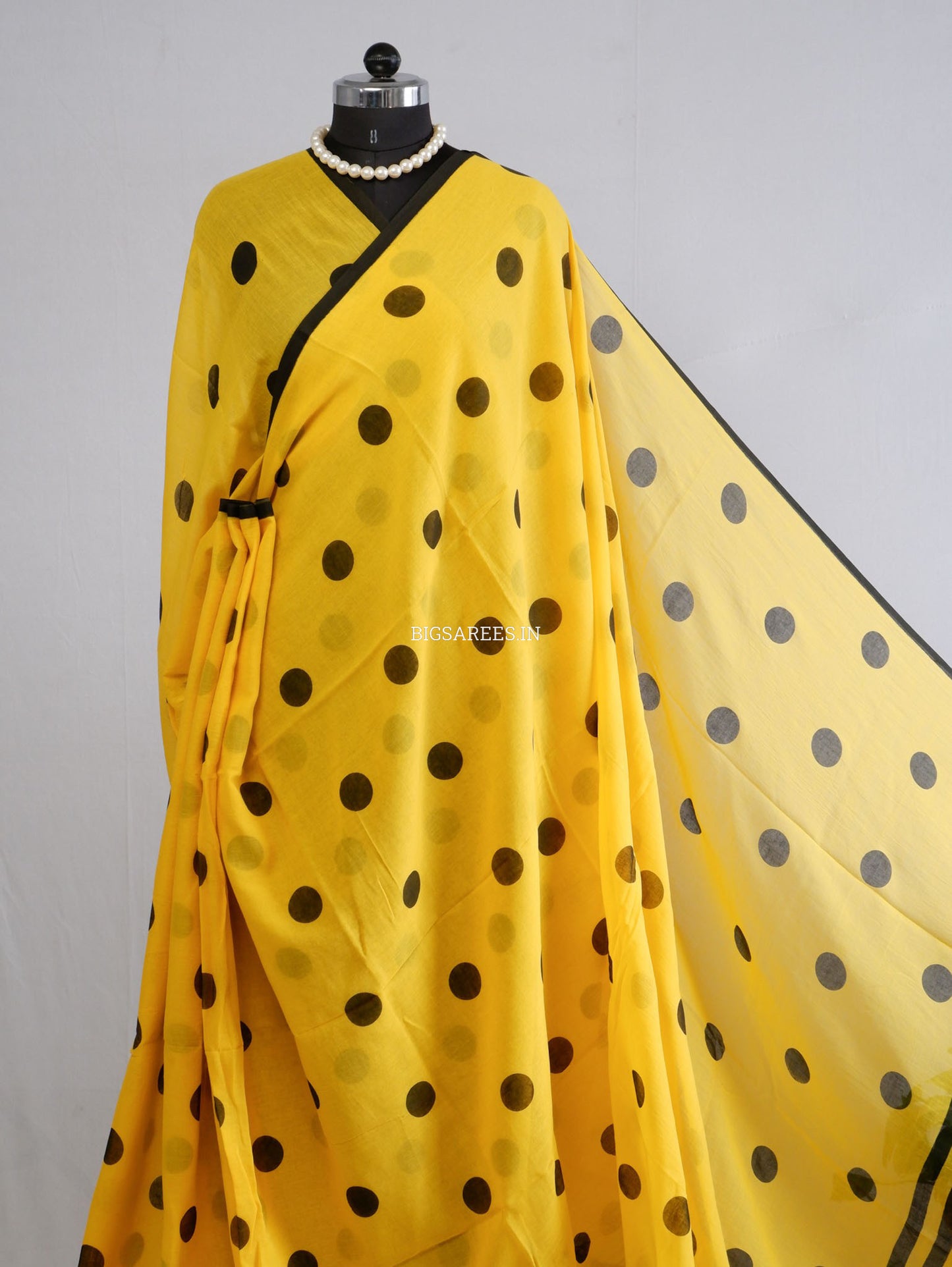 Polka Dot Saree With Blouse | Mul Cotton | Big Polka | Yellow