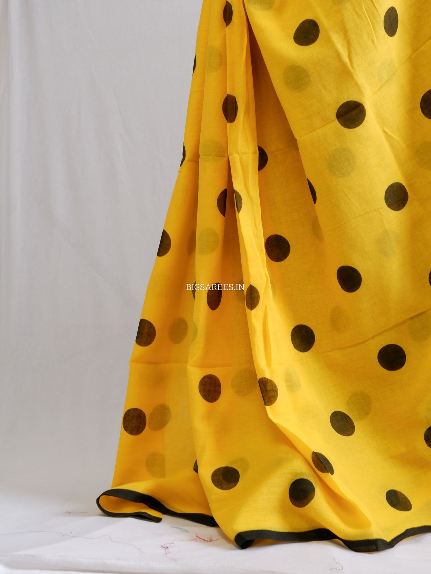 Polka Dot Saree With Blouse | Mul Cotton | Big Polka | Yellow