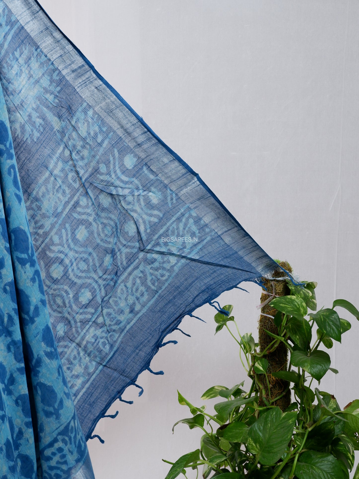 Hand Block Print Saree | Cotton Linen | Sky Blue