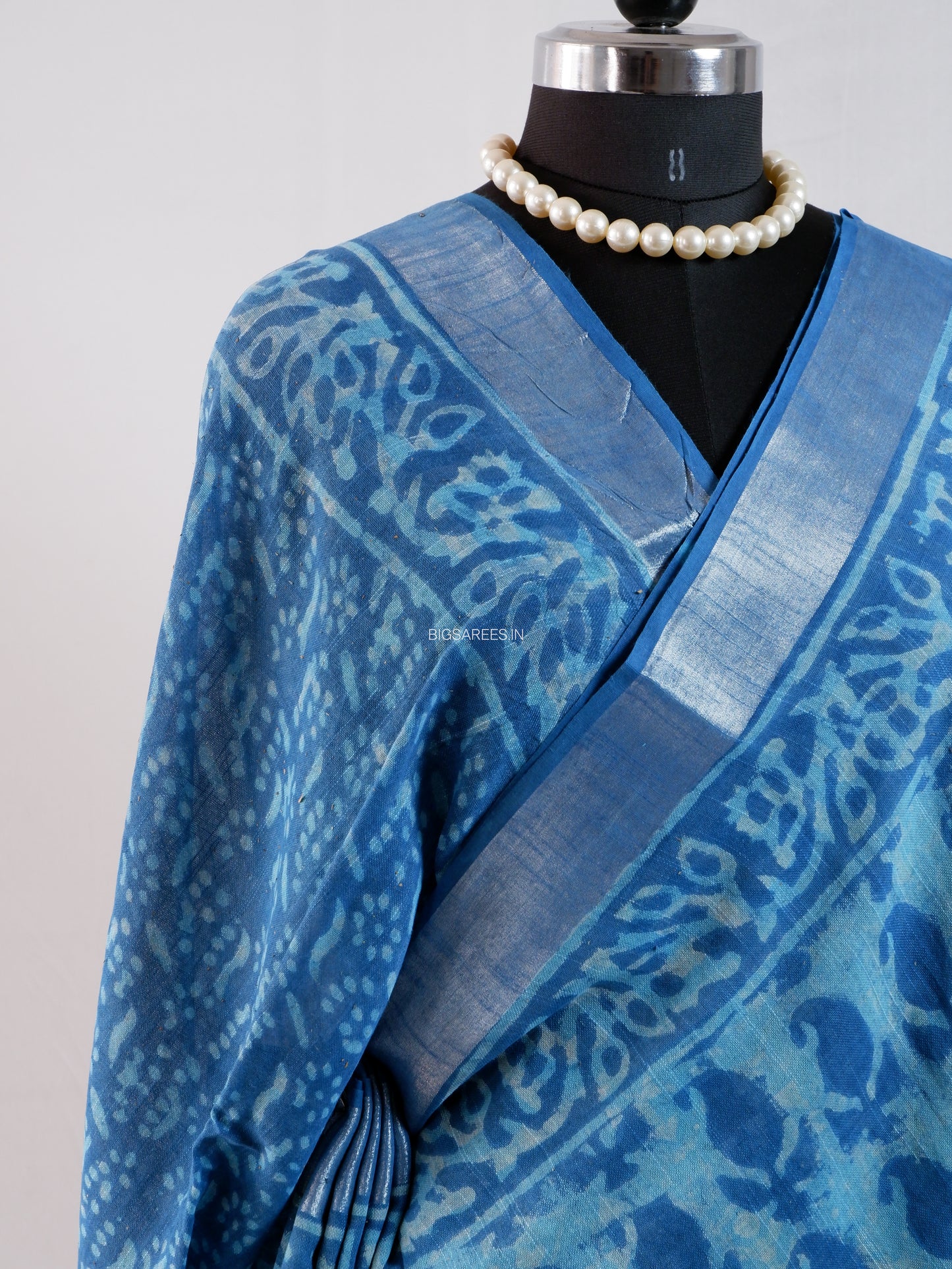 Hand Block Print Saree | Cotton Linen | Sky Blue
