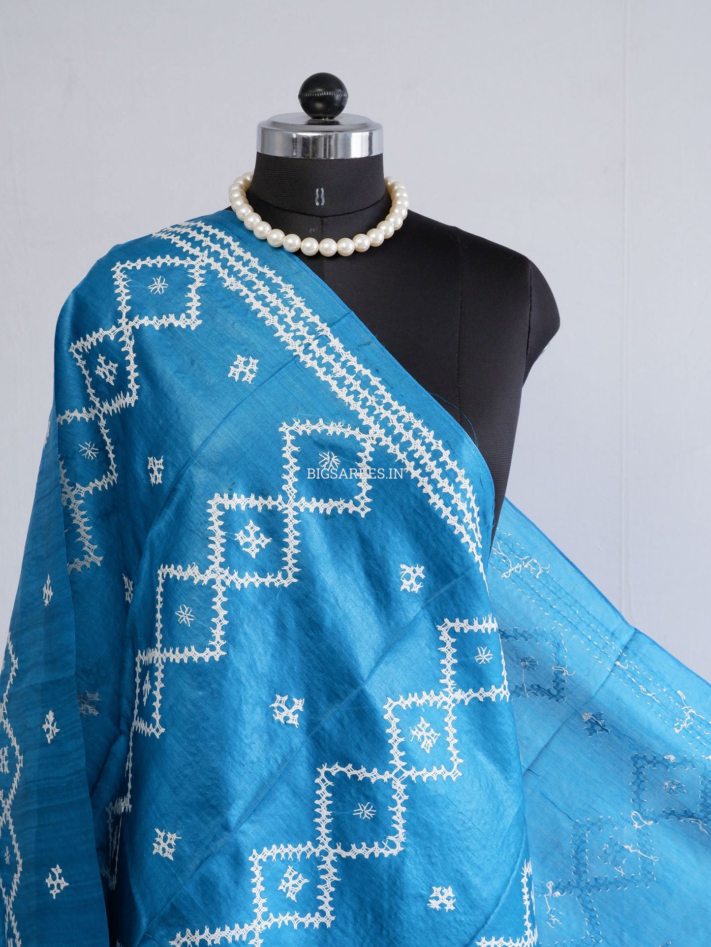 Kutchi Work Dupatta | Tussar Silk | Blue