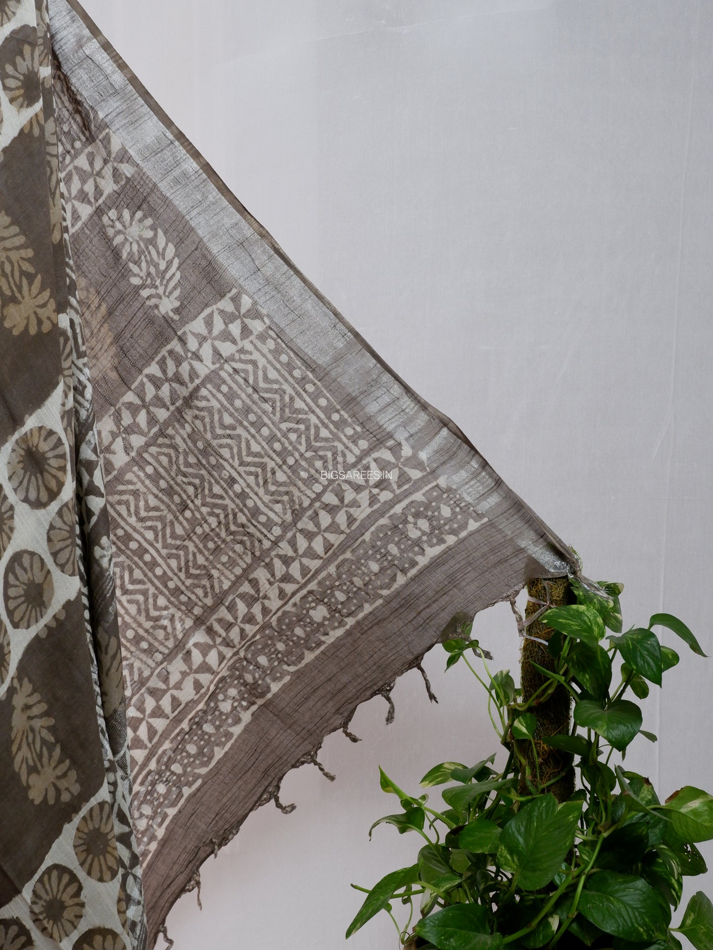 Hand Block Print Saree | Cotton Linen | Taupe