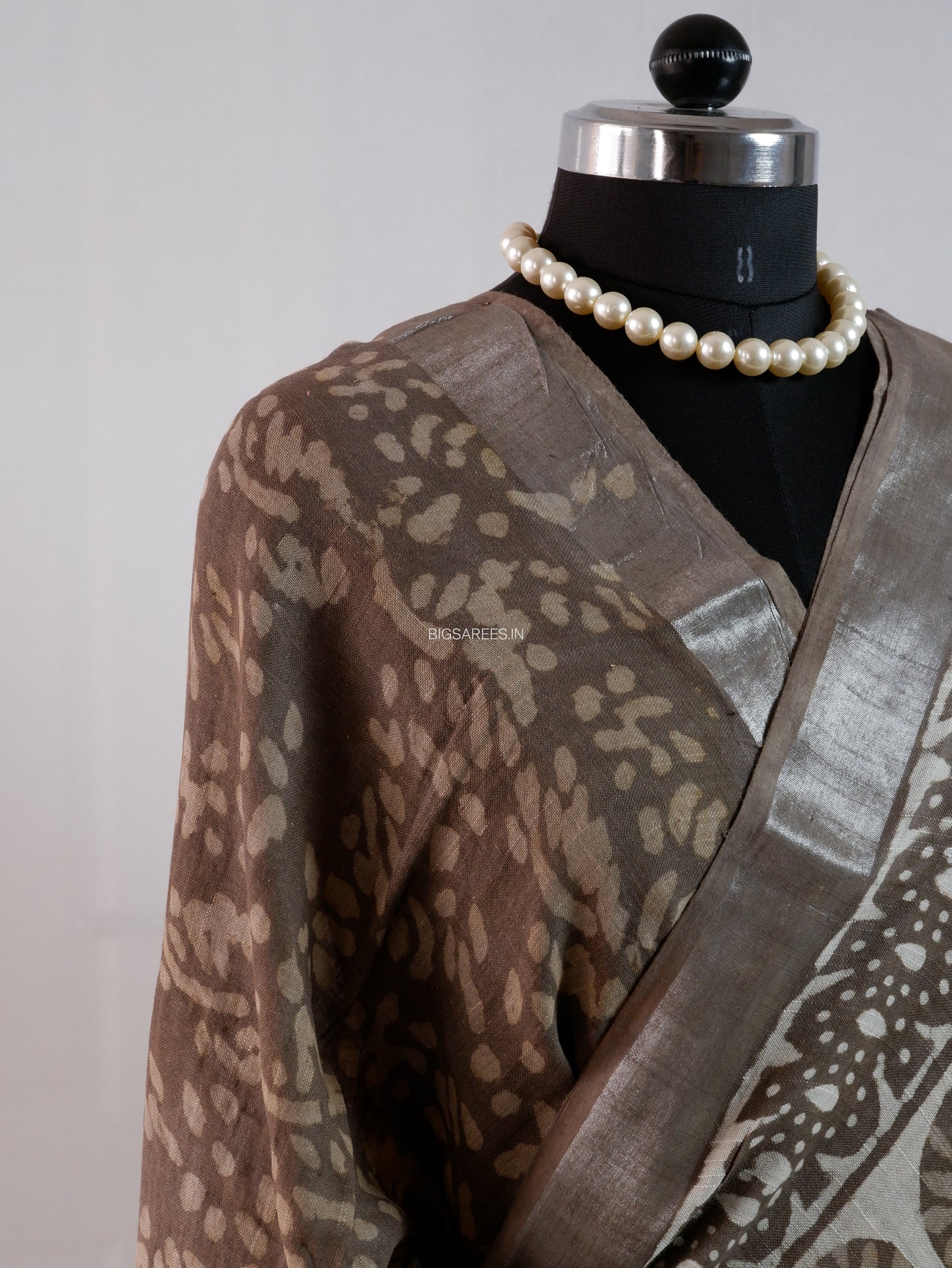 Hand Block Print Saree | Cotton Linen | Taupe