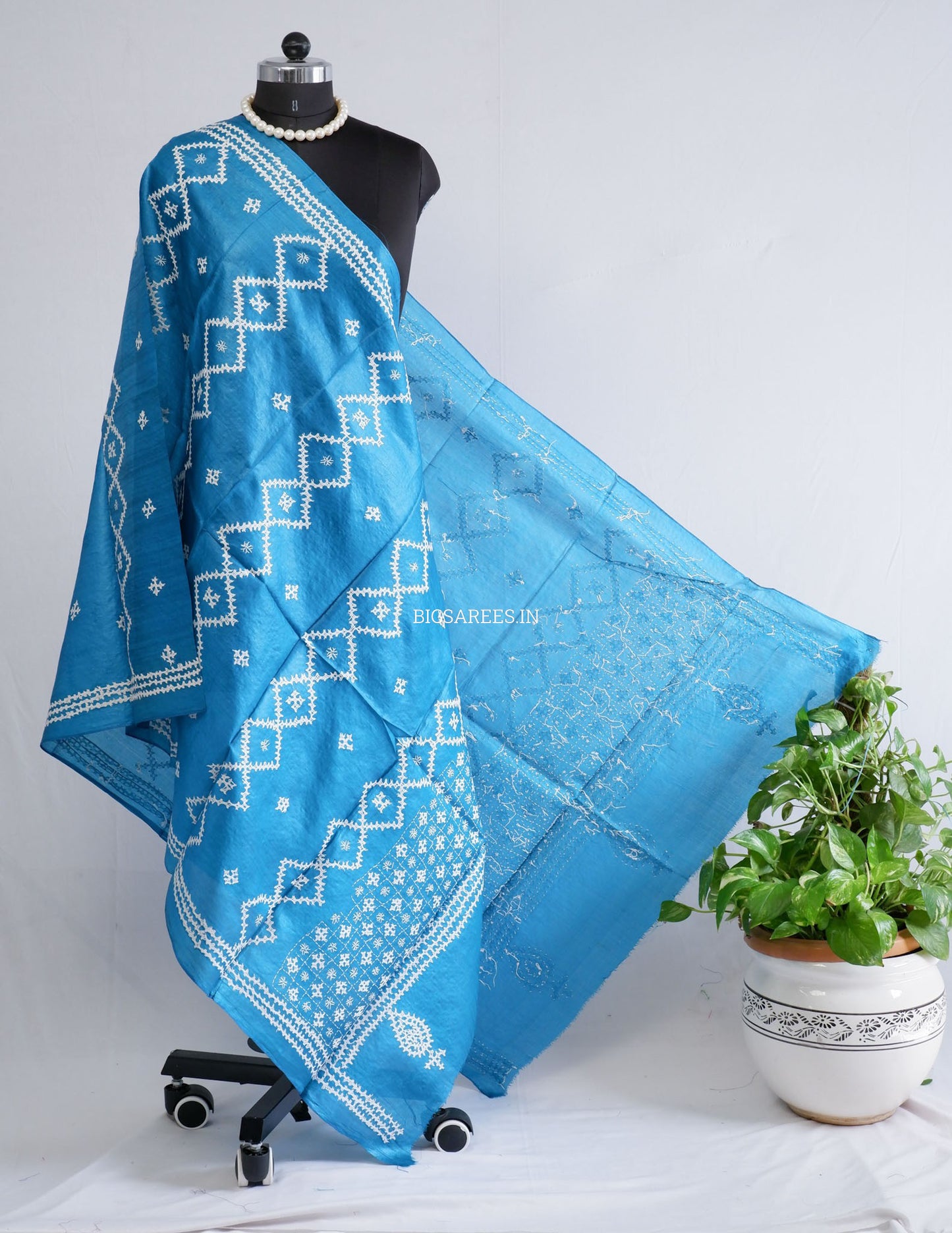 Kutchi Work Dupatta | Tussar Silk | Blue