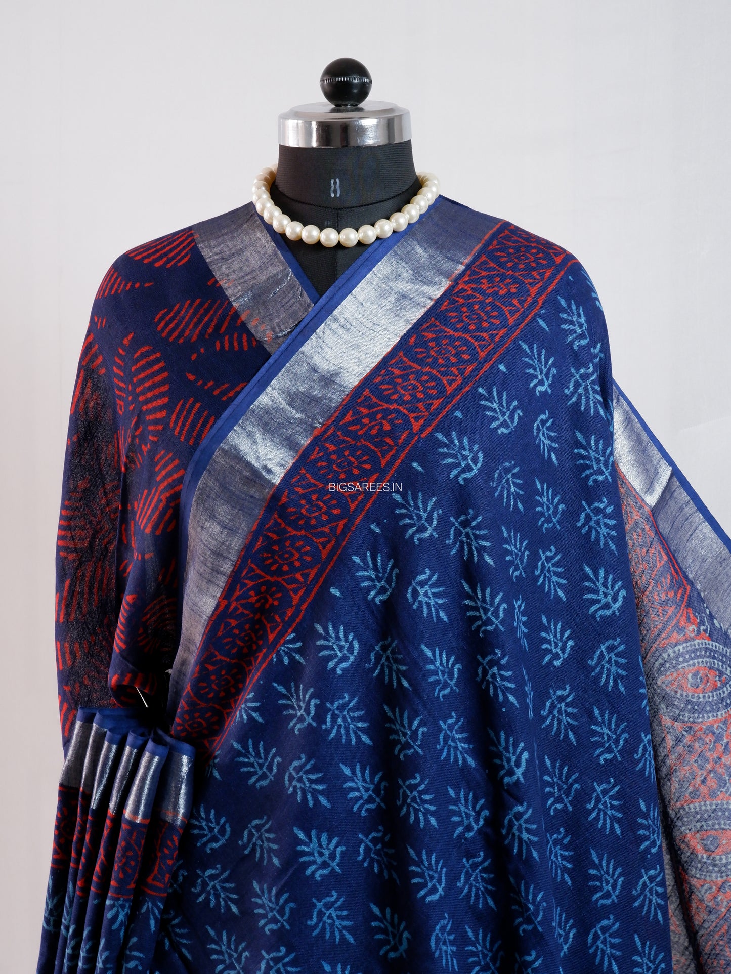 Hand Block Print Saree | Cotton Linen | Deep Indigo