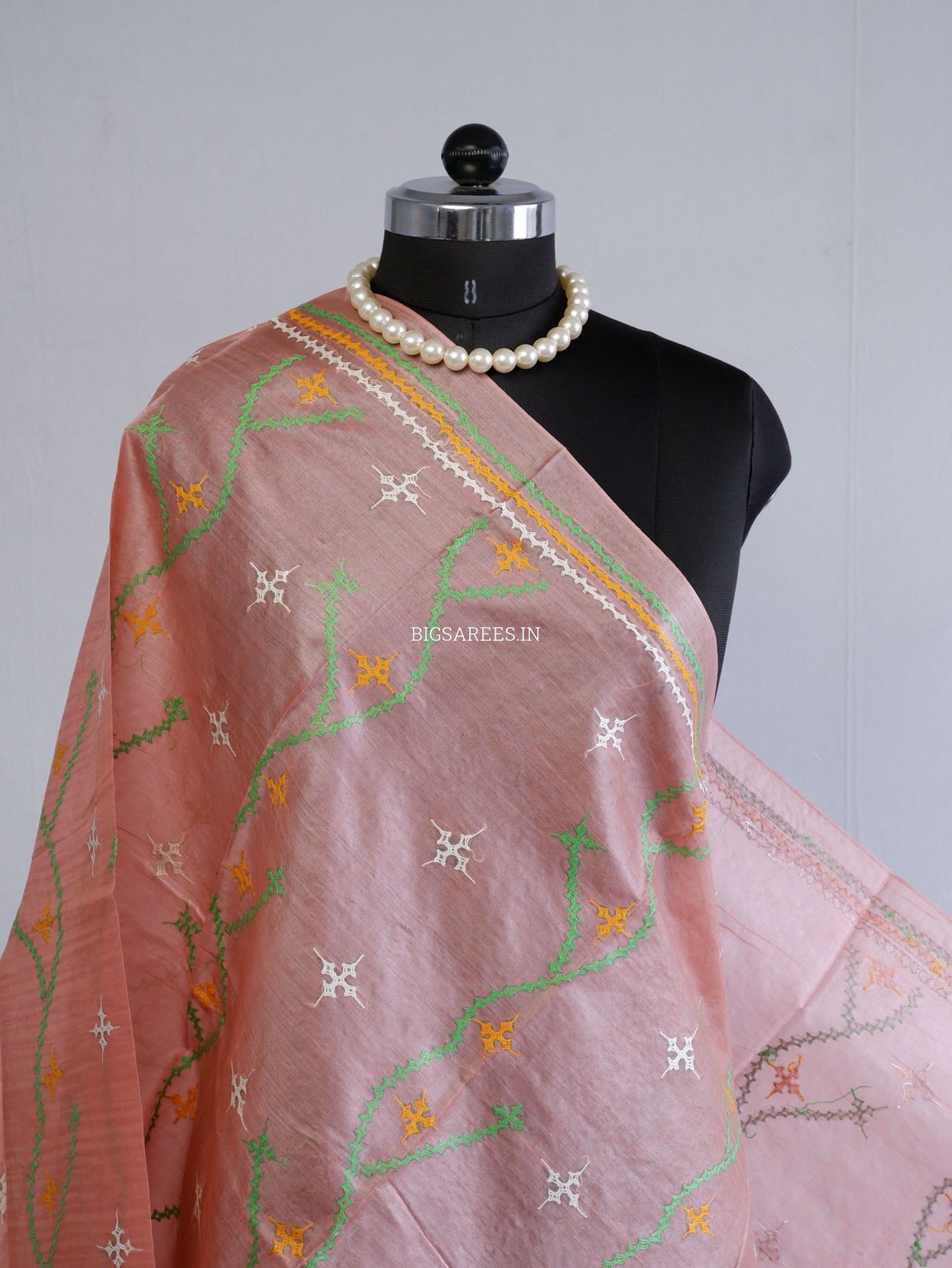 Kutchi Work Dupatta | Tussar Silk | Soft Pink