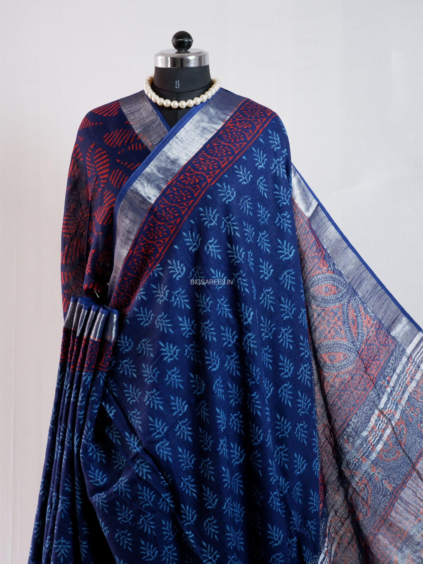 Hand Block Print Saree | Cotton Linen | Deep Indigo