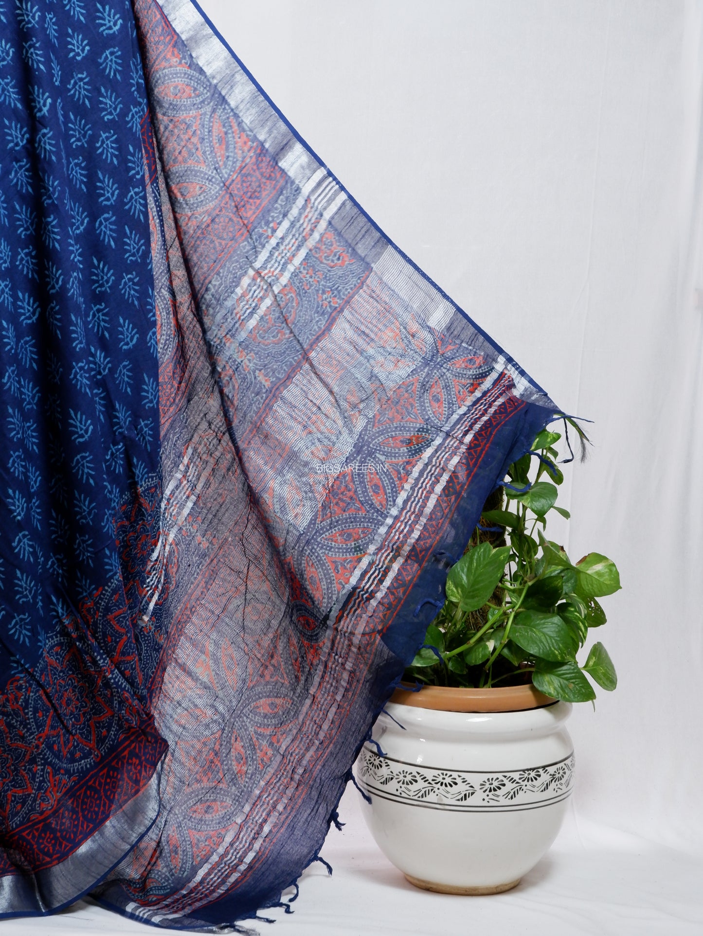 Hand Block Print Saree | Cotton Linen | Deep Indigo