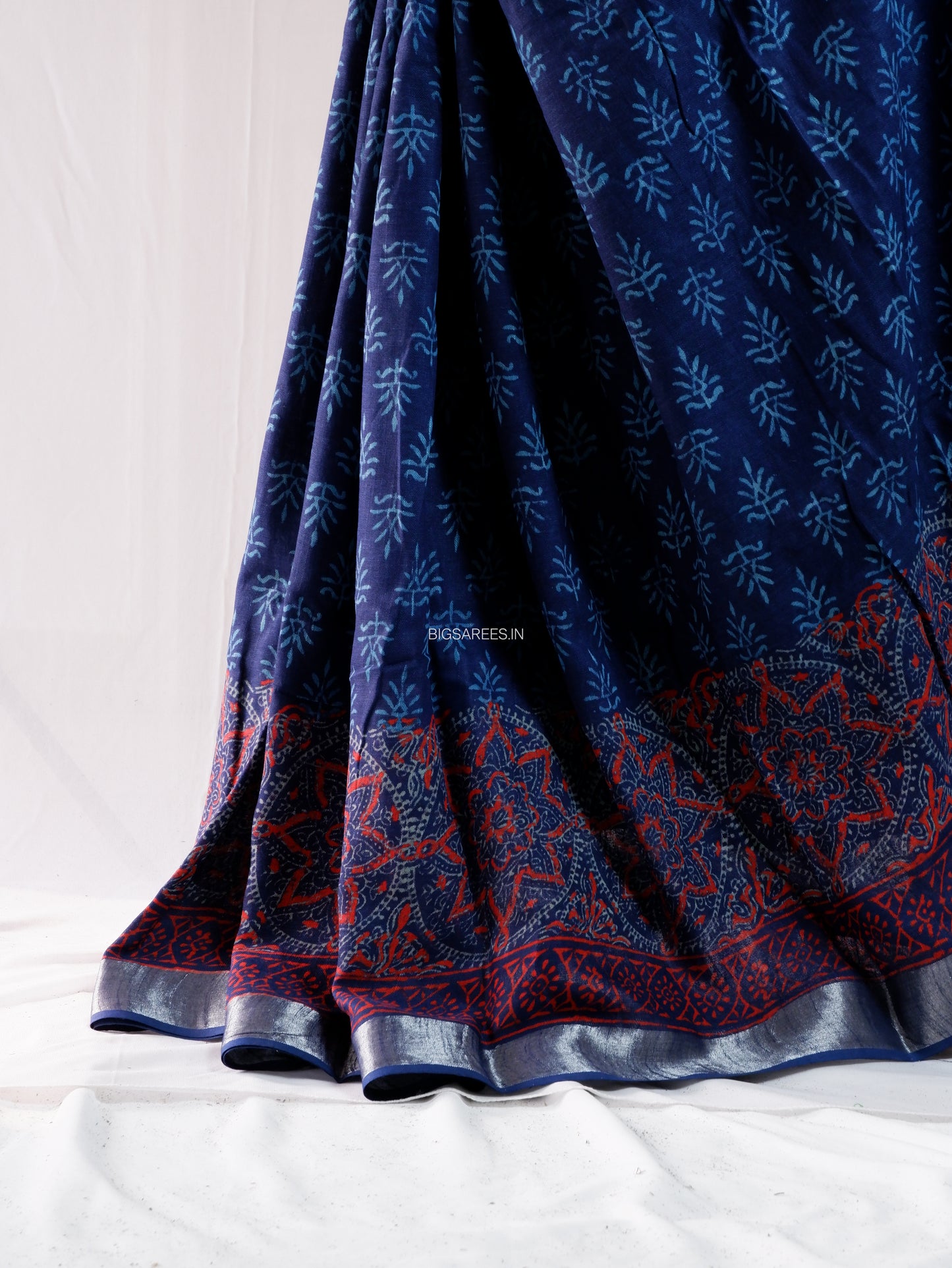 Hand Block Print Saree | Cotton Linen | Deep Indigo