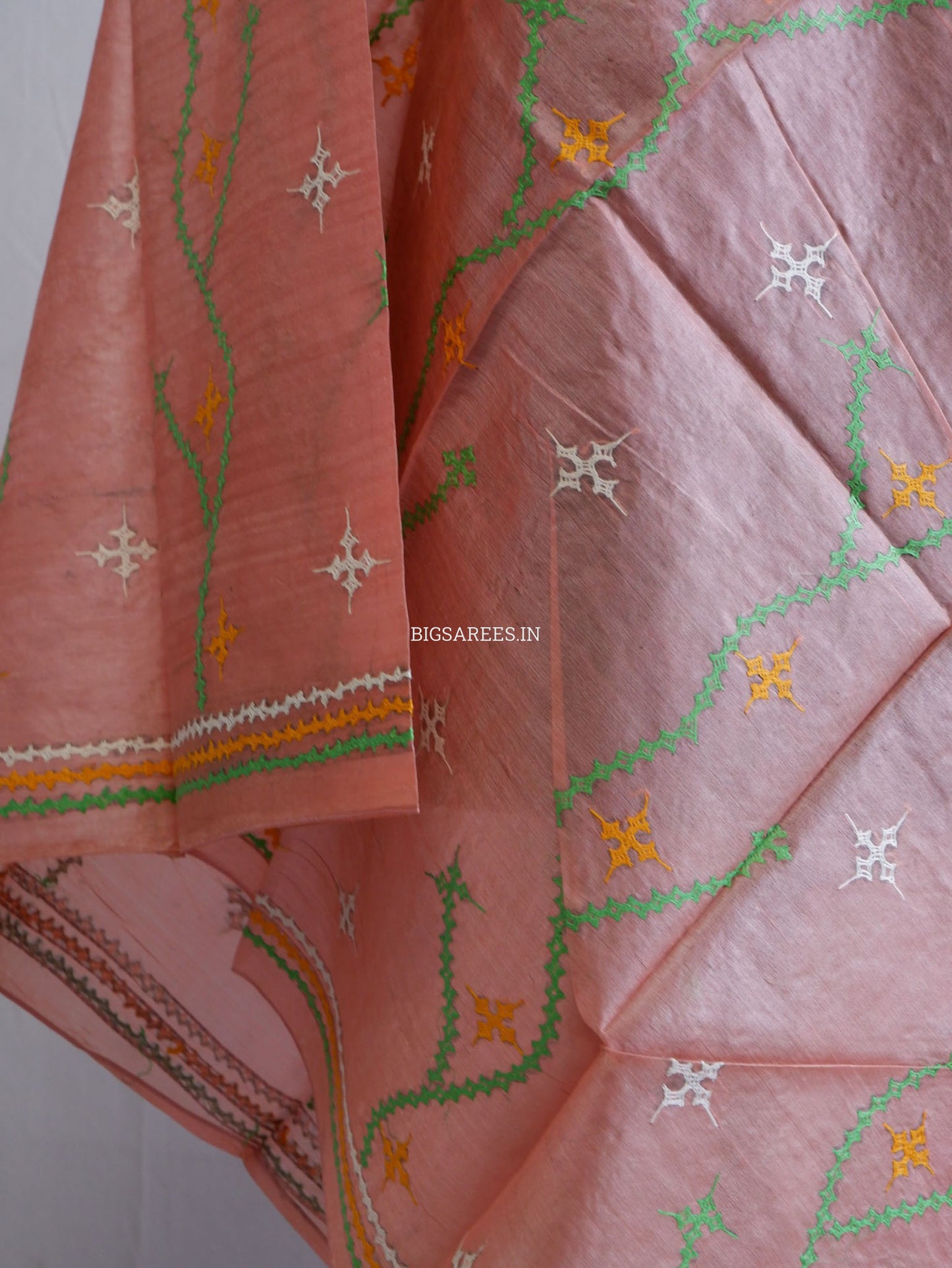 Kutchi Work Dupatta | Tussar Silk | Soft Pink