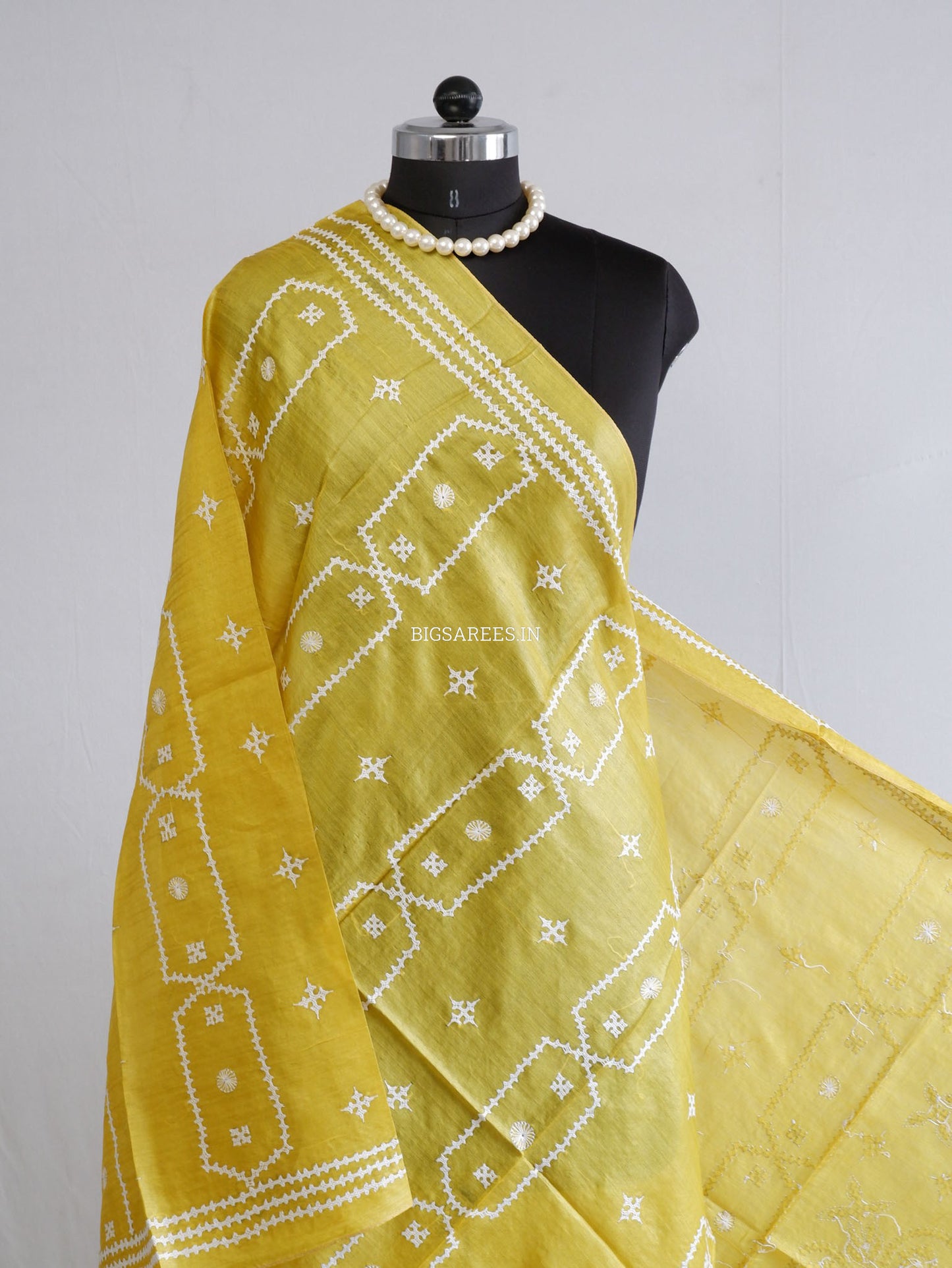 Kutchi Work Dupatta | Tussar Silk | Light Yellow
