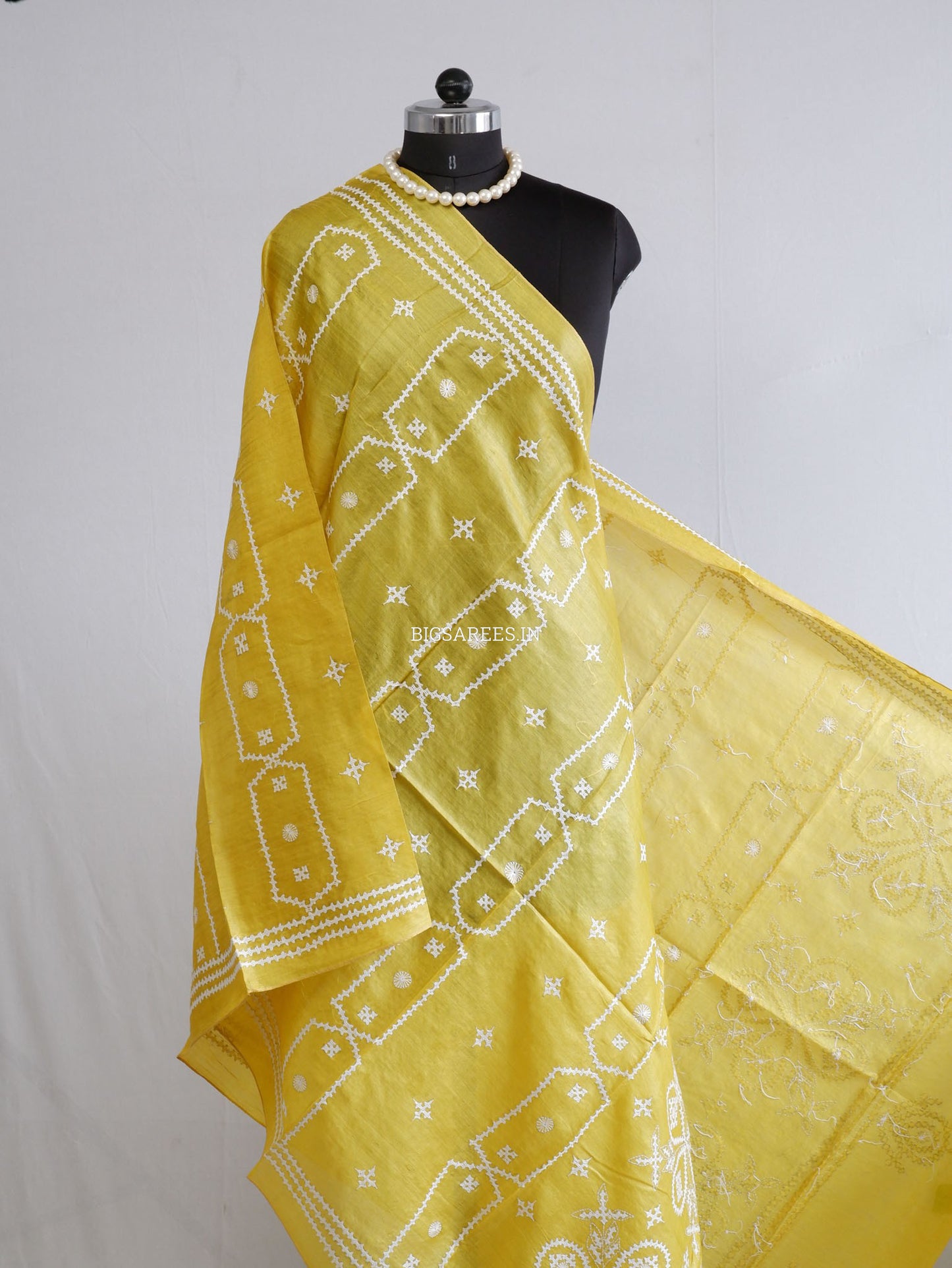 Kutchi Work Dupatta | Tussar Silk | Light Yellow