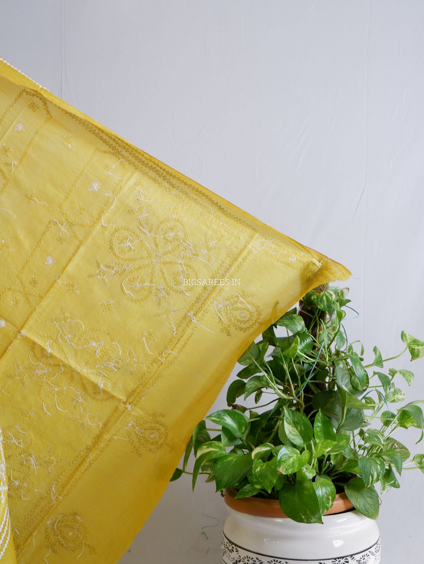 Kutchi Work Dupatta | Tussar Silk | Light Yellow