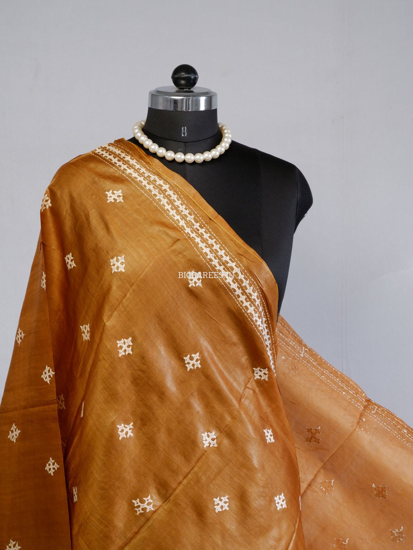 Kutchi Work Dupatta | Tussar Silk | Burnt Orange