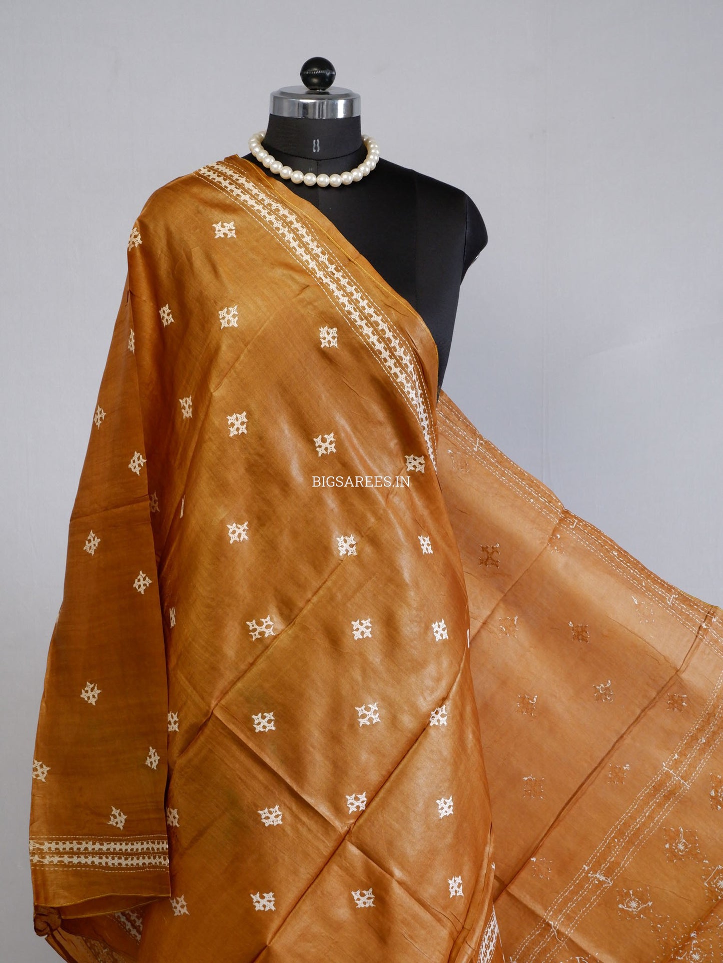 Kutchi Work Dupatta | Tussar Silk | Burnt Orange