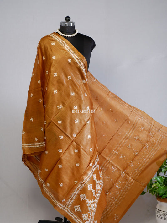 Kutchi Work Dupatta | Tussar Silk | Burnt Orange