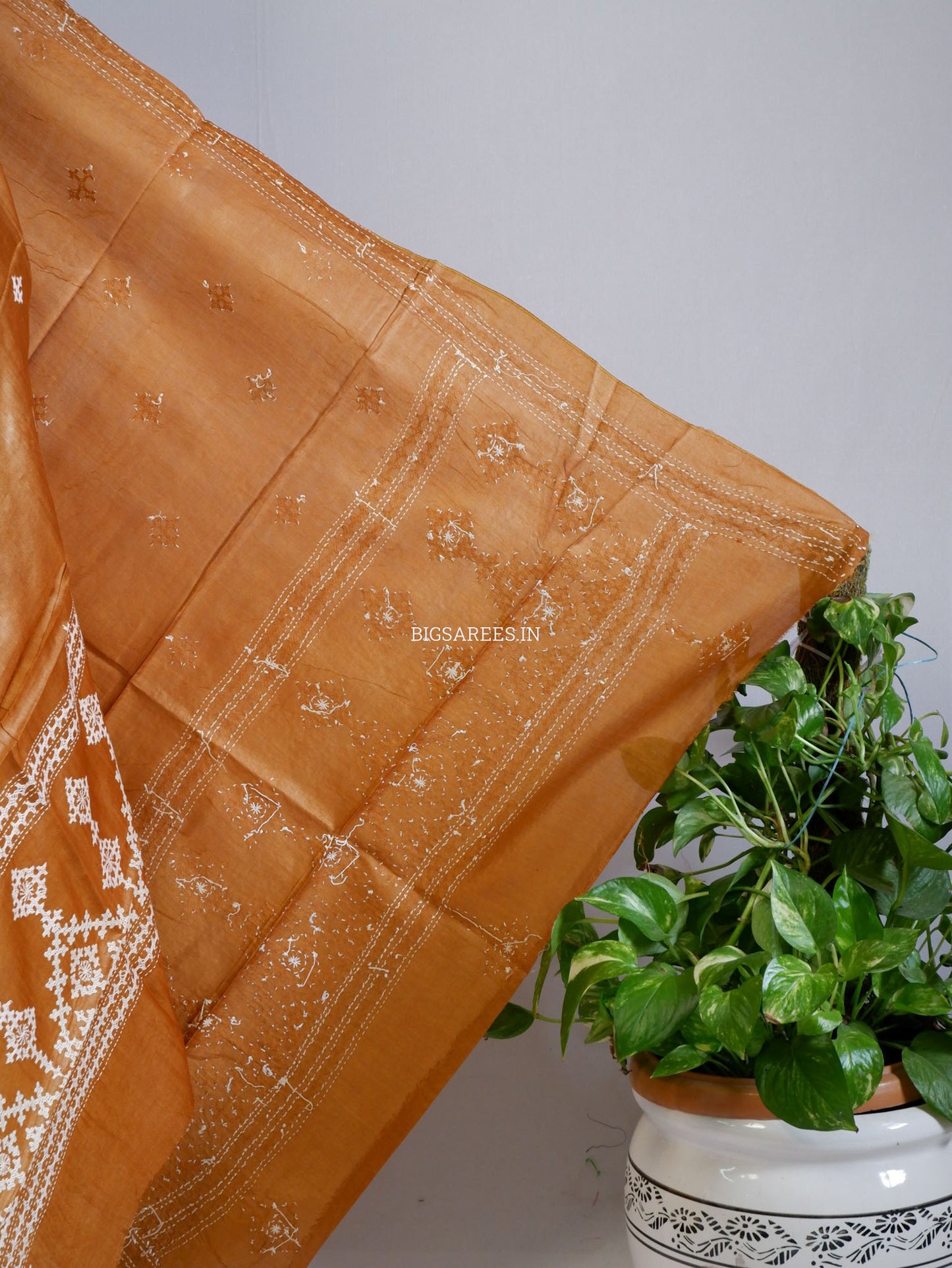 Kutchi Work Dupatta | Tussar Silk | Burnt Orange