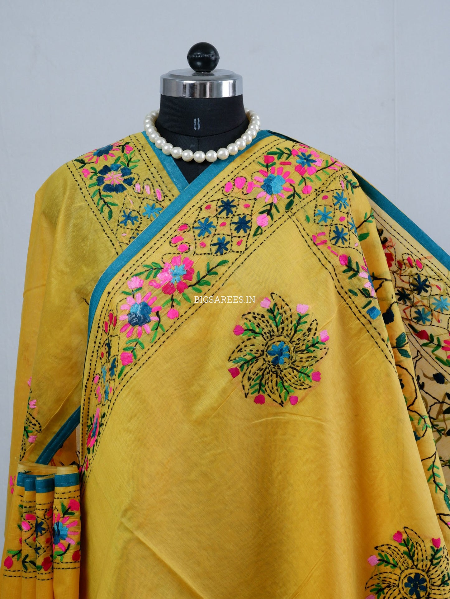 Phulkari Hand-Embroidered Saree | Chanderi Silk | Yellow