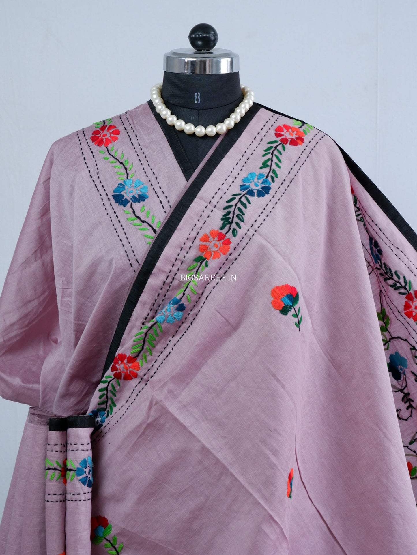 Phulkari Hand-Embroidered Saree | Chanderi Silk | Lilac