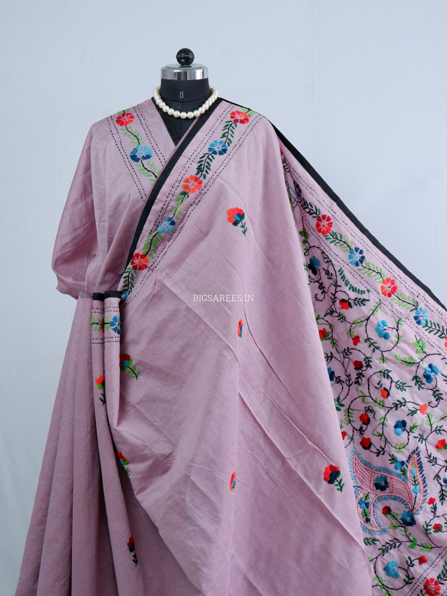 Phulkari Hand-Embroidered Saree | Chanderi Silk | Lilac