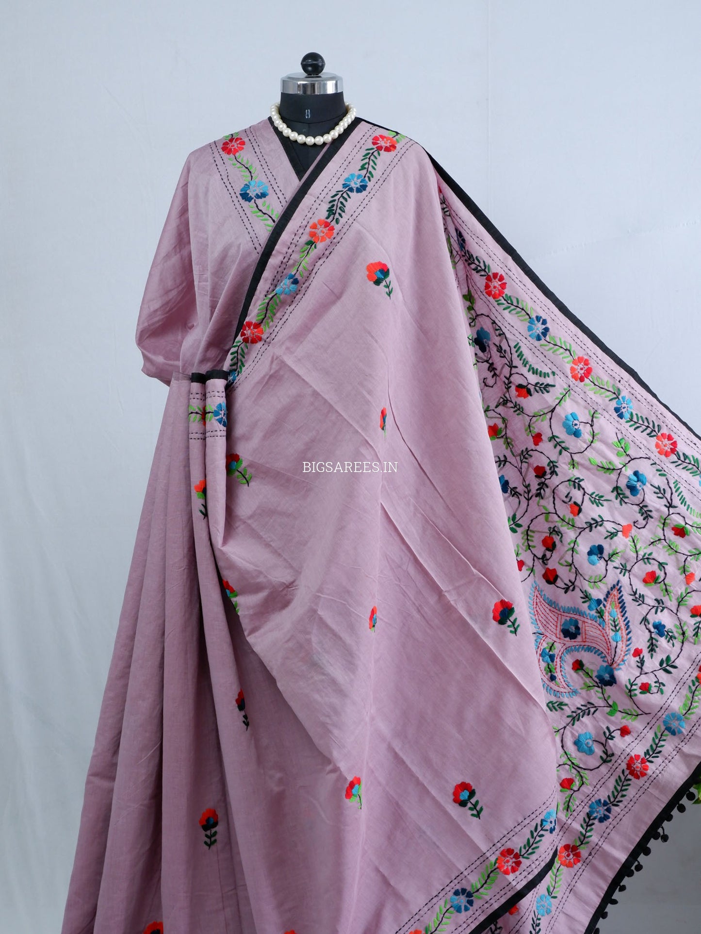Phulkari Hand-Embroidered Saree | Chanderi Silk | Lilac