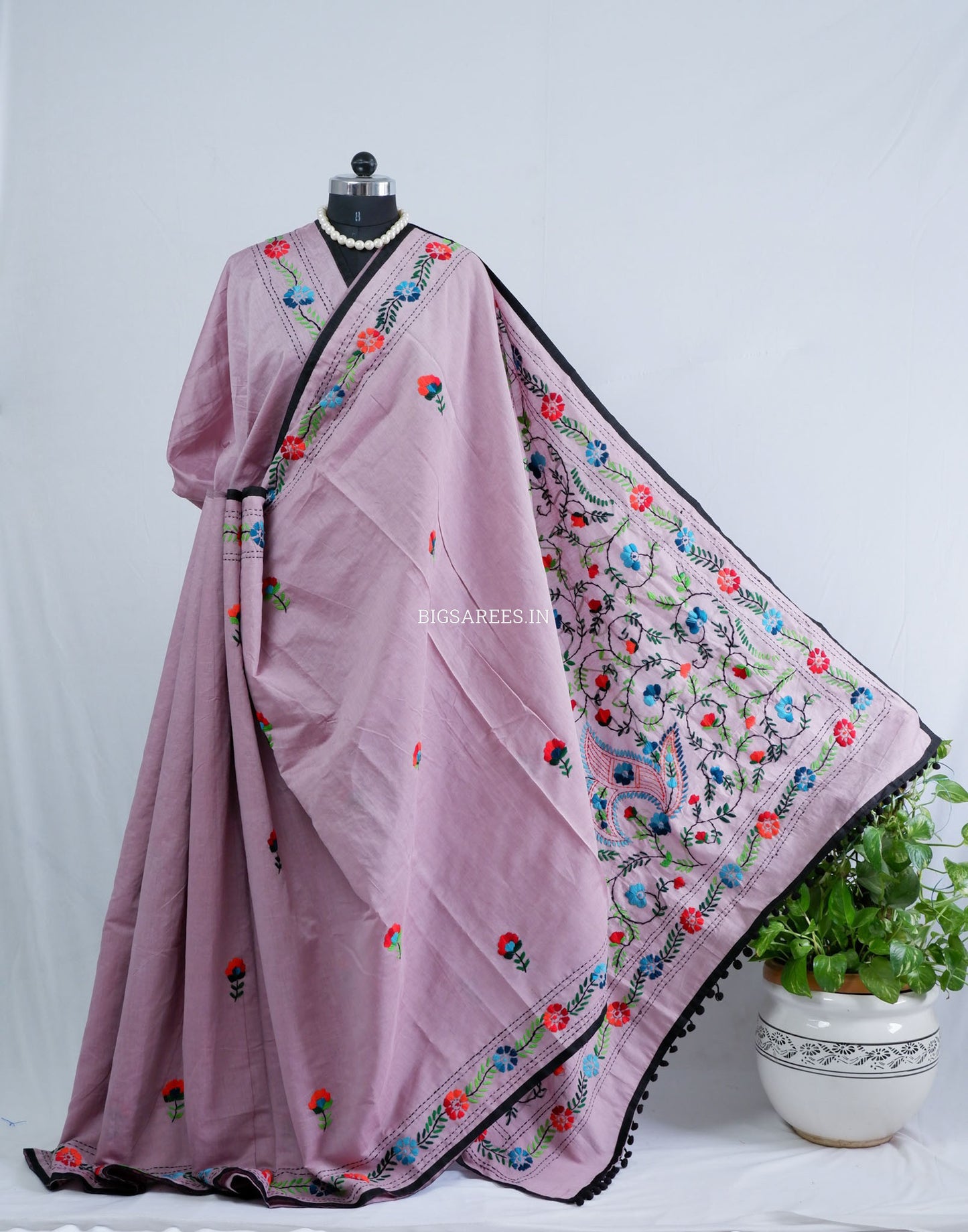 Phulkari Hand-Embroidered Saree | Chanderi Silk | Lilac