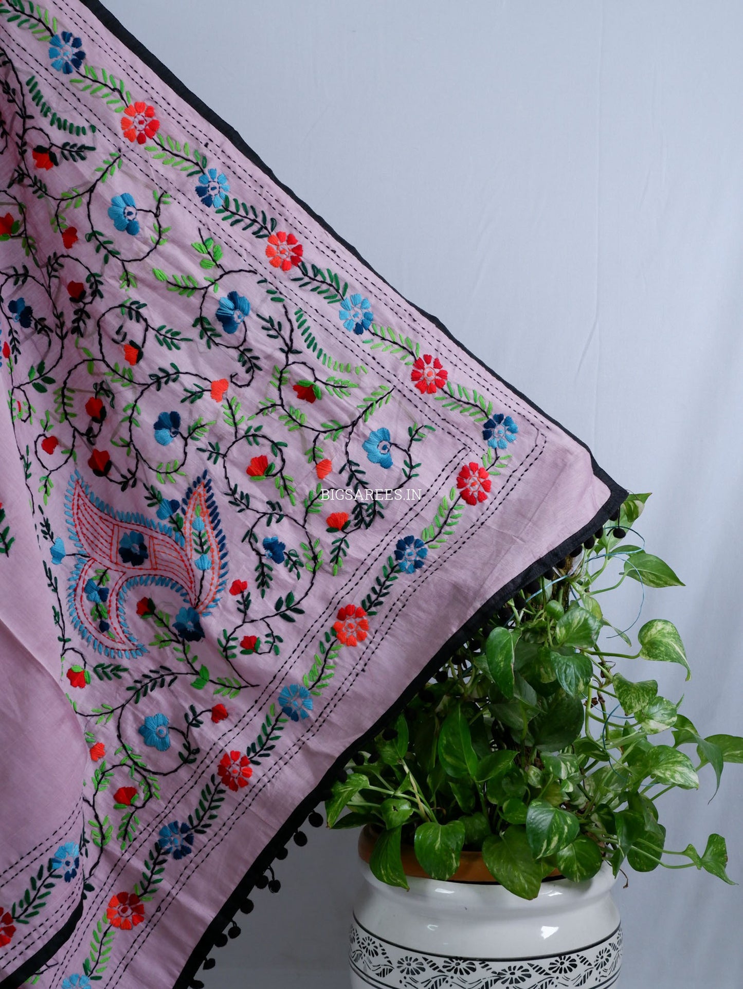 Phulkari Hand-Embroidered Saree | Chanderi Silk | Lilac
