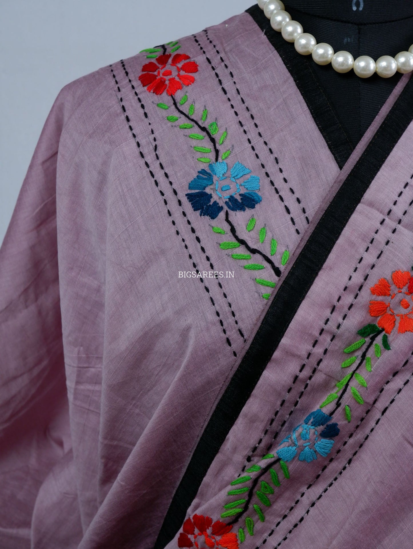 Phulkari Hand-Embroidered Saree | Chanderi Silk | Lilac