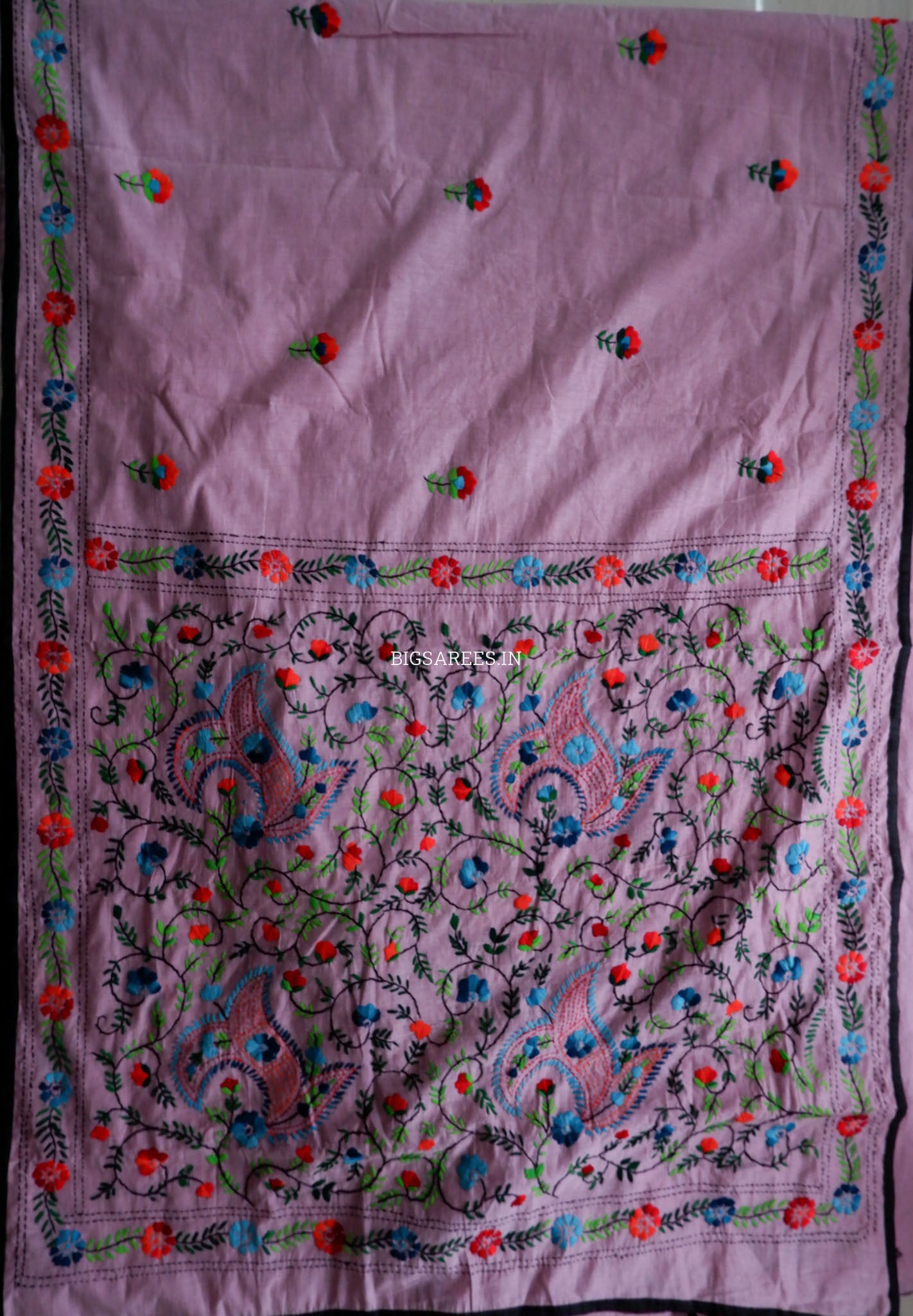 Phulkari Hand-Embroidered Saree | Chanderi Silk | Lilac