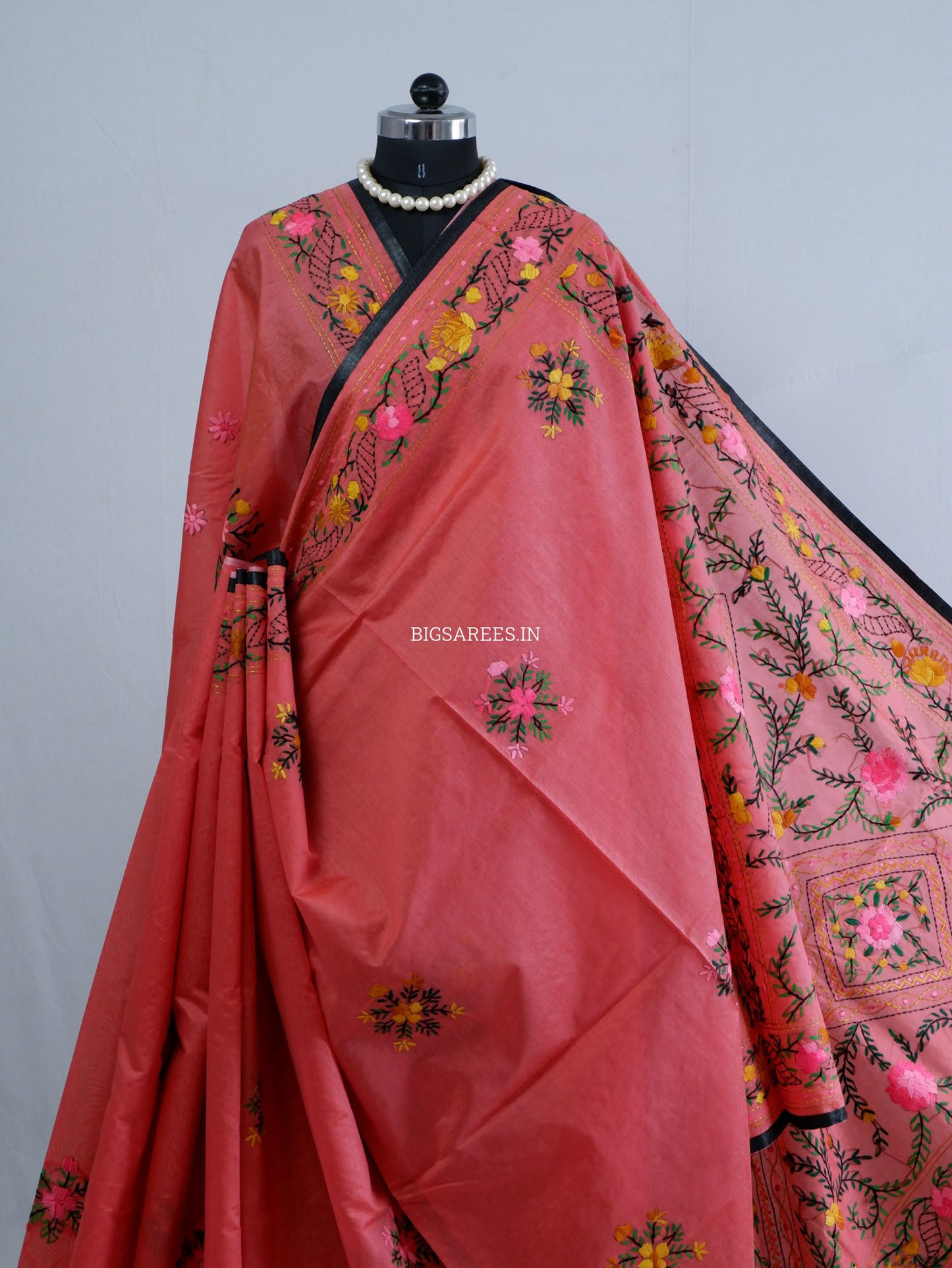 Phulkari Hand-Embroidered Saree | Chanderi Silk | Deep Red