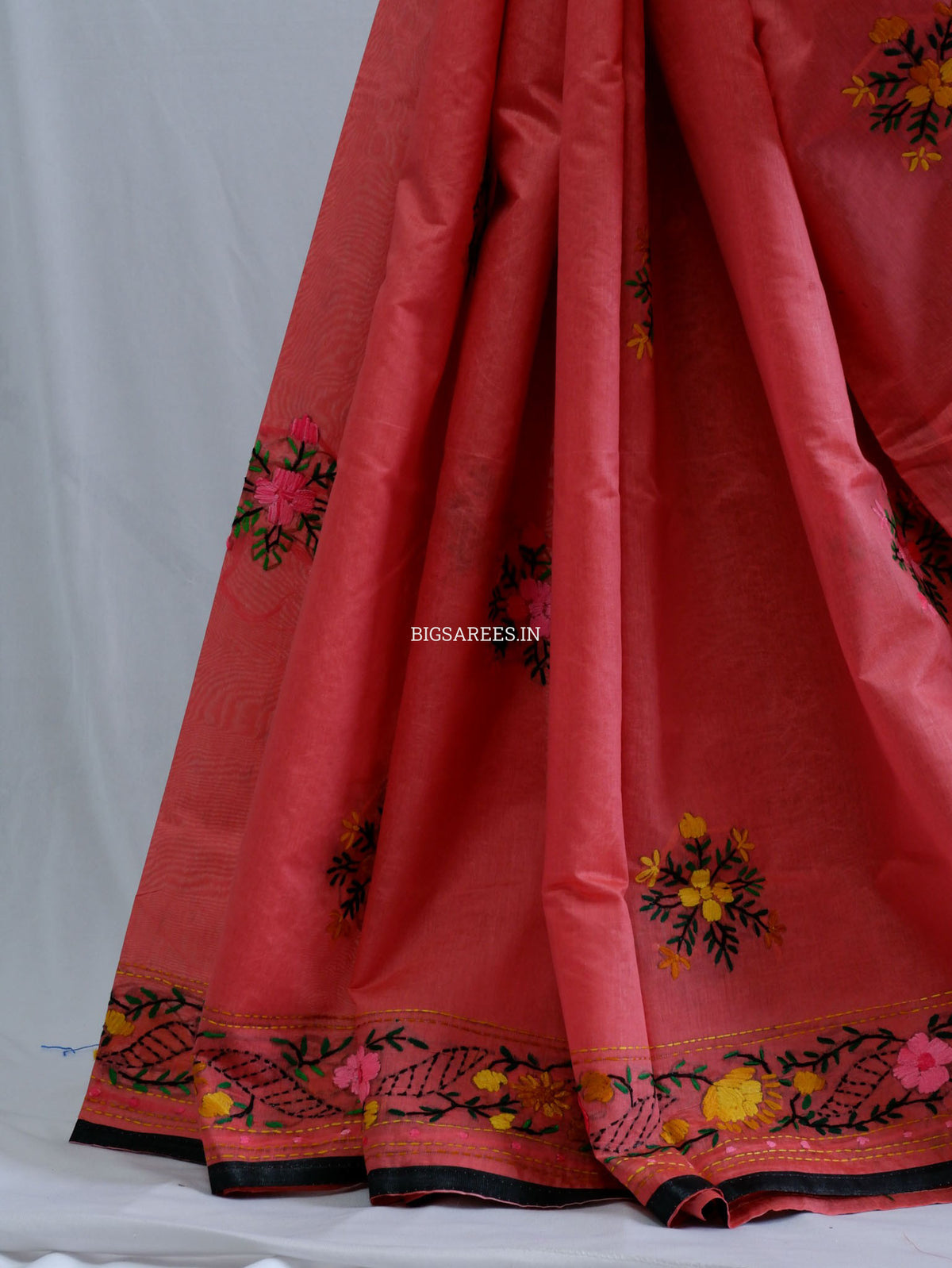 Phulkari Hand-Embroidered Saree | Chanderi Silk | Deep Red