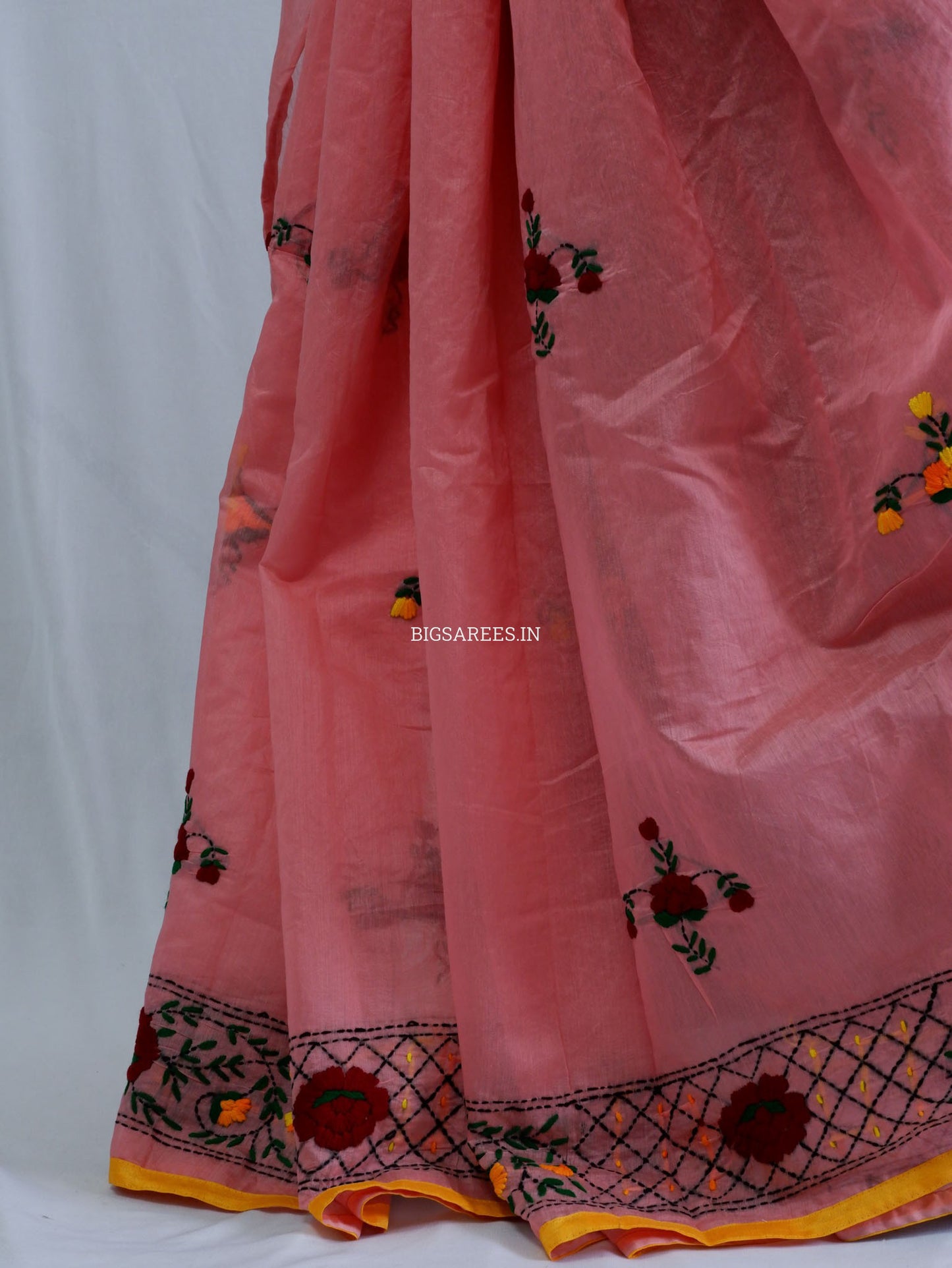 Phulkari Hand-Embroidered Saree | Chanderi Silk | Pink