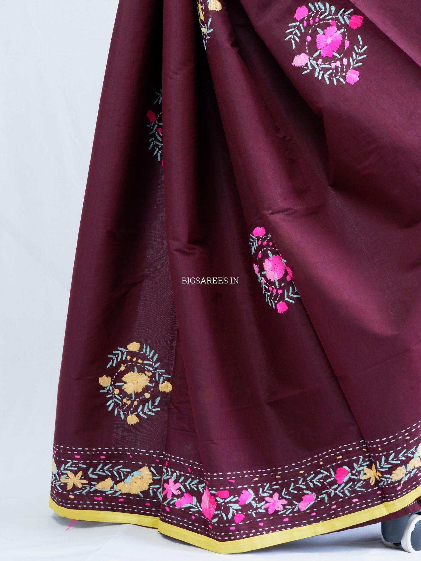 Phulkari Hand-Embroidered Saree | Chanderi Silk | Deep Maroon