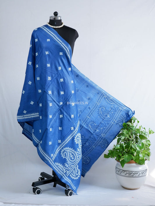 Kutchi Work Dupatta | Tussar Silk | Blue
