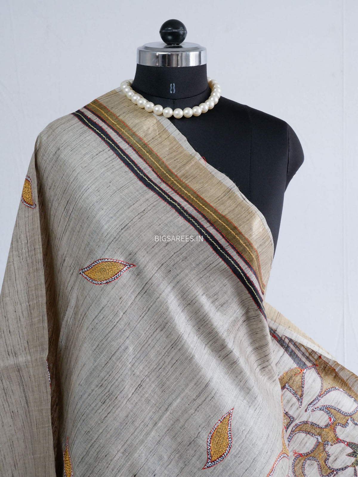 Kantha Hand-Embroidered Dupatta | Tussar Silk |