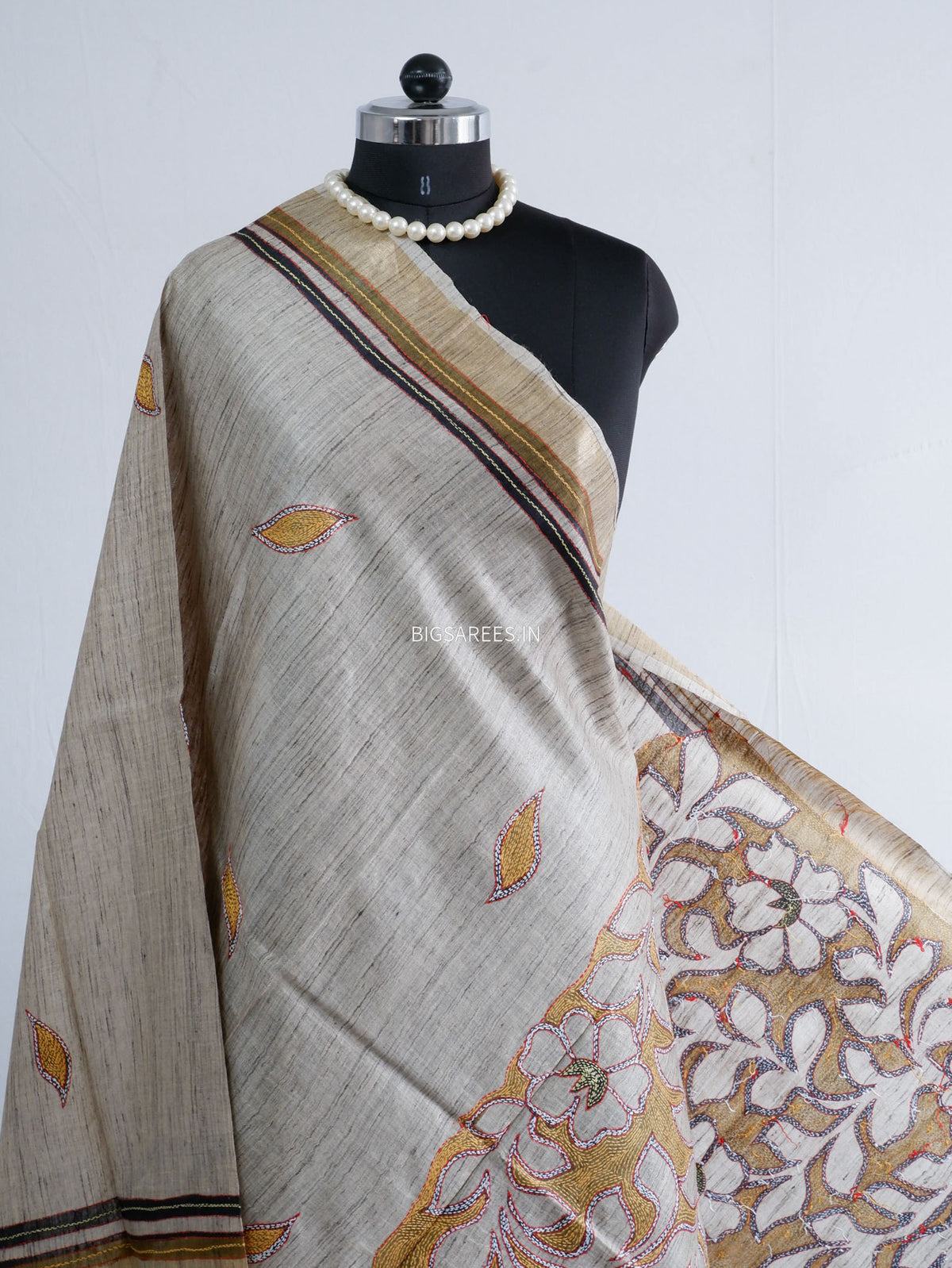 Kantha Hand-Embroidered Dupatta | Tussar Silk |