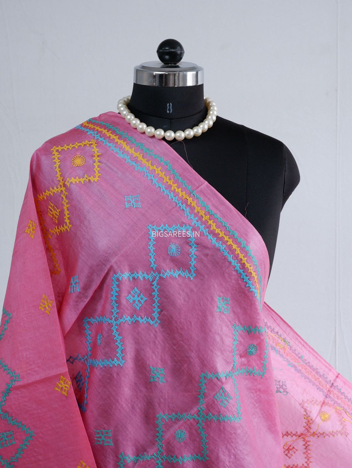 Kutchi Work Dupatta | Tussar Silk | Pink
