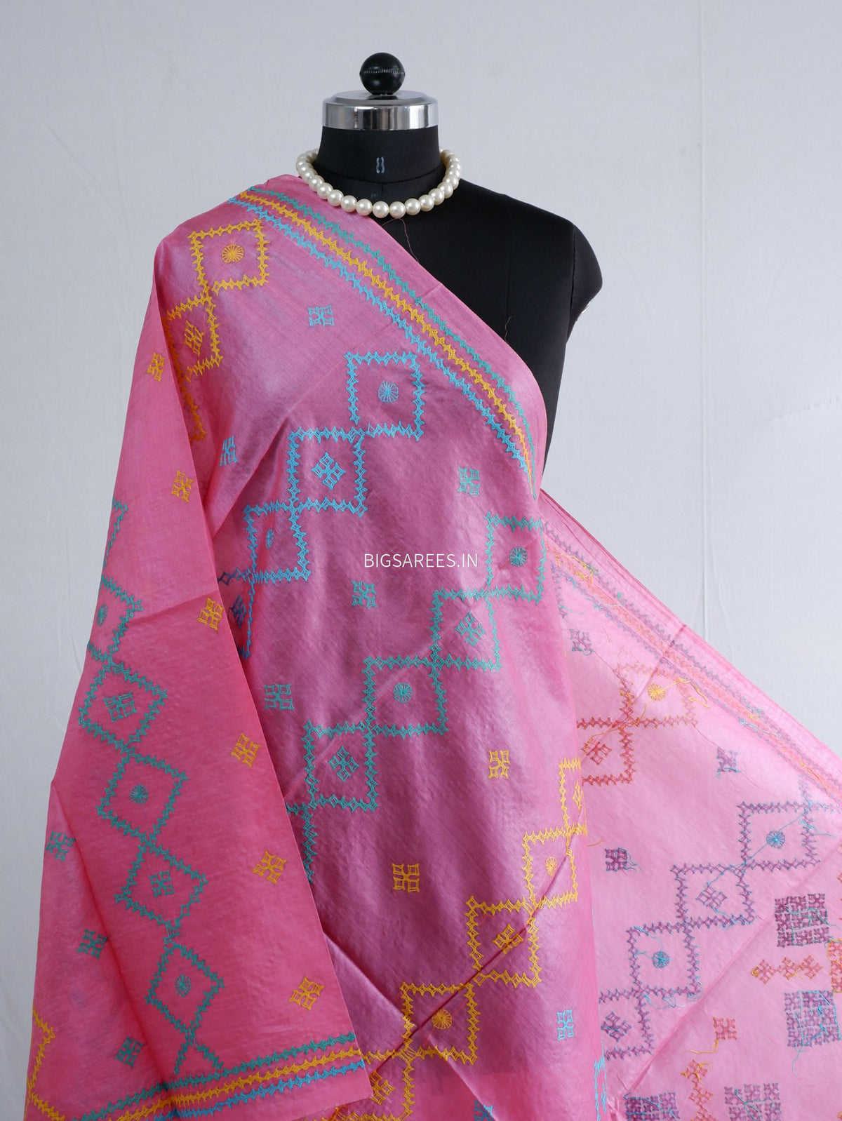 Kutchi Work Dupatta | Tussar Silk | Pink