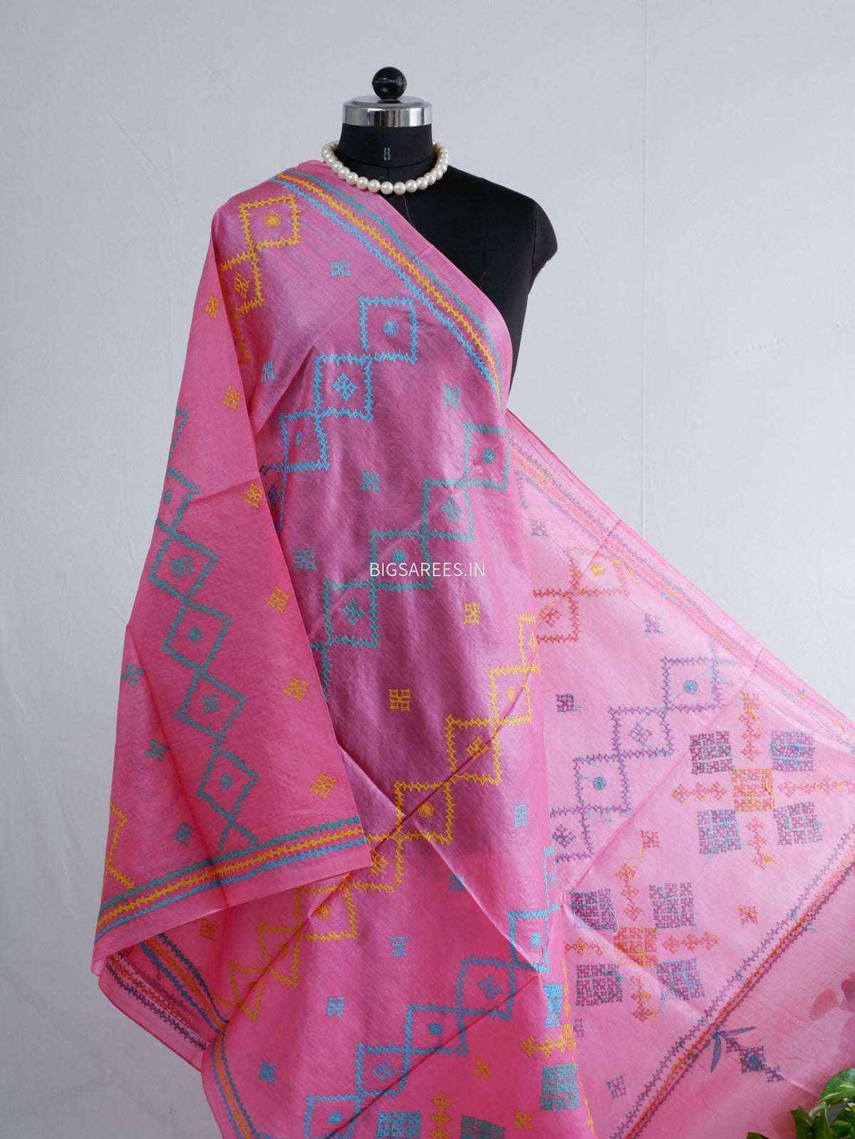 Kutchi Work Dupatta | Tussar Silk | Pink