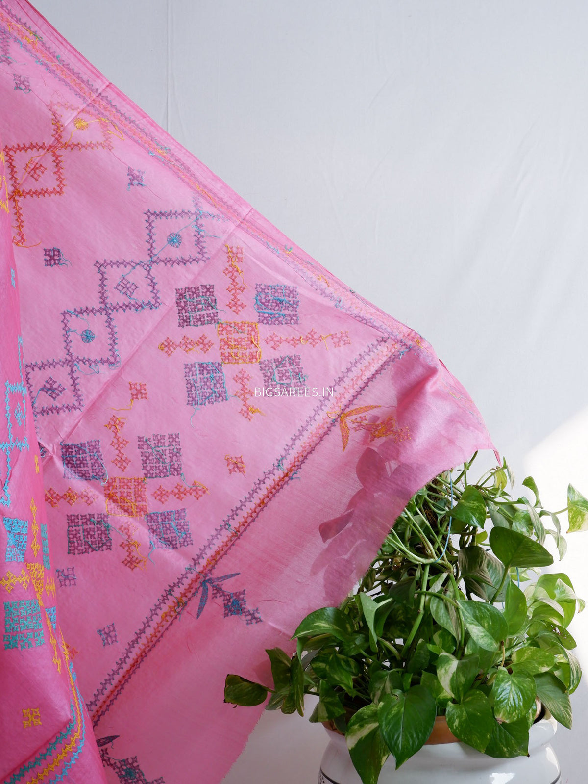 Kutchi Work Dupatta | Tussar Silk | Pink