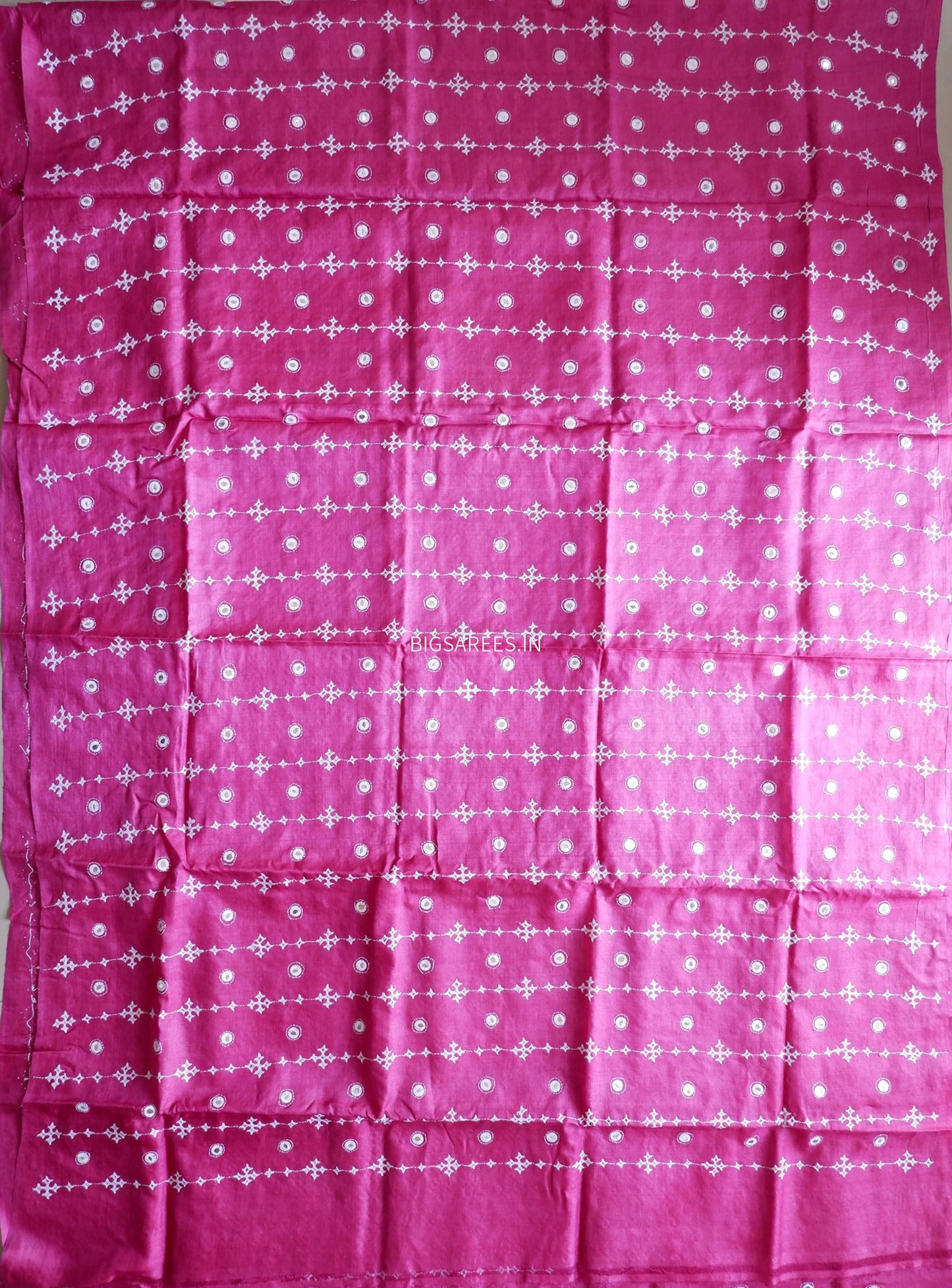 Kutchi Hand Embroidered Saree | Pure Tassar Silk | Silk Marked | Pink