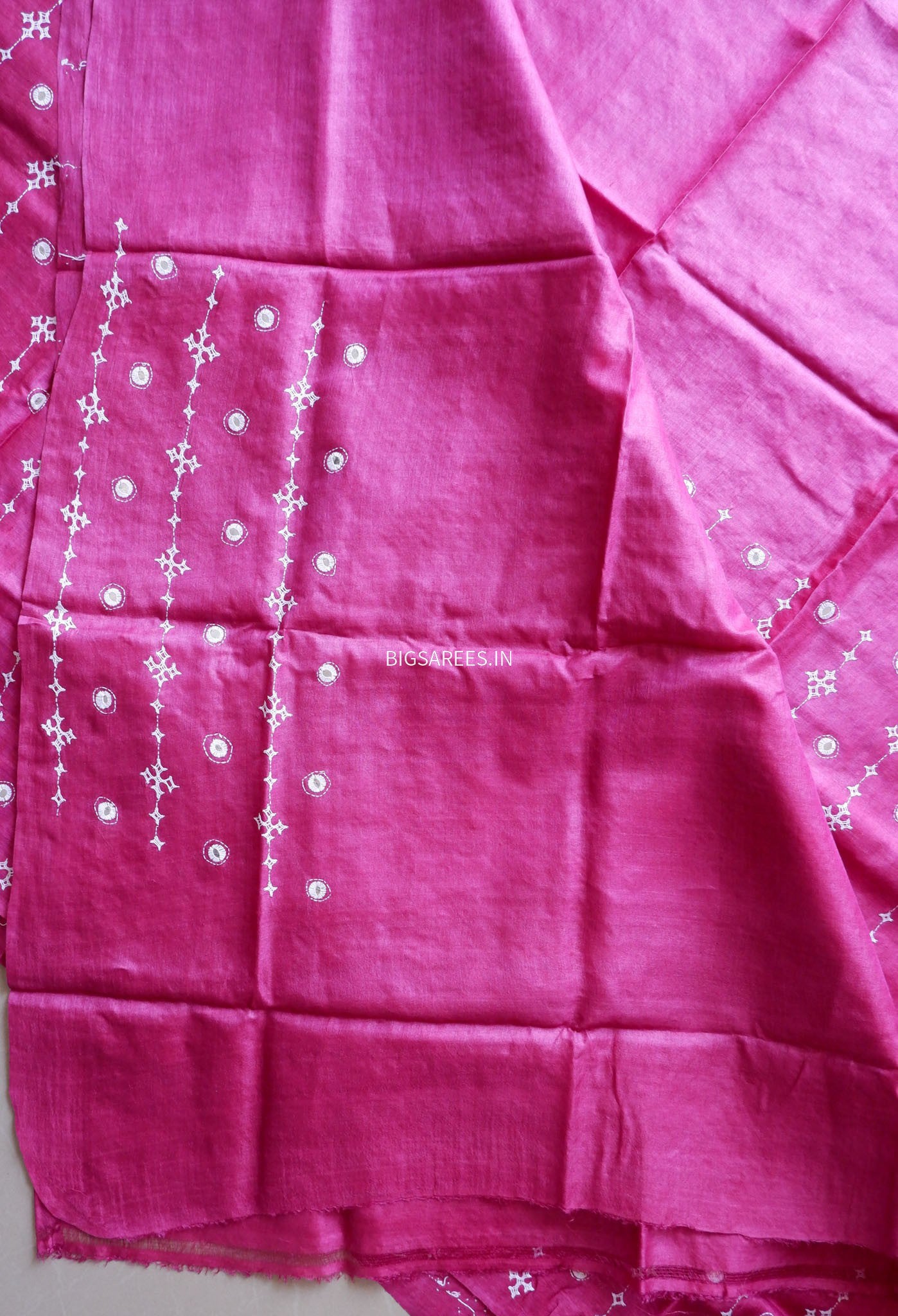 Kutchi Hand Embroidered Saree | Pure Tassar Silk | Silk Marked | Pink