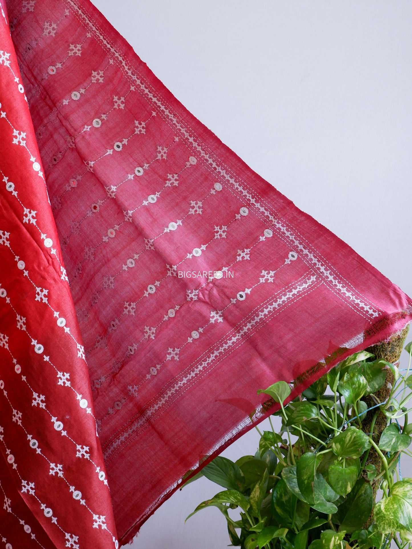 Kutchi Hand Embroidered Saree | Pure Tassar Silk | Silk Marked | Red